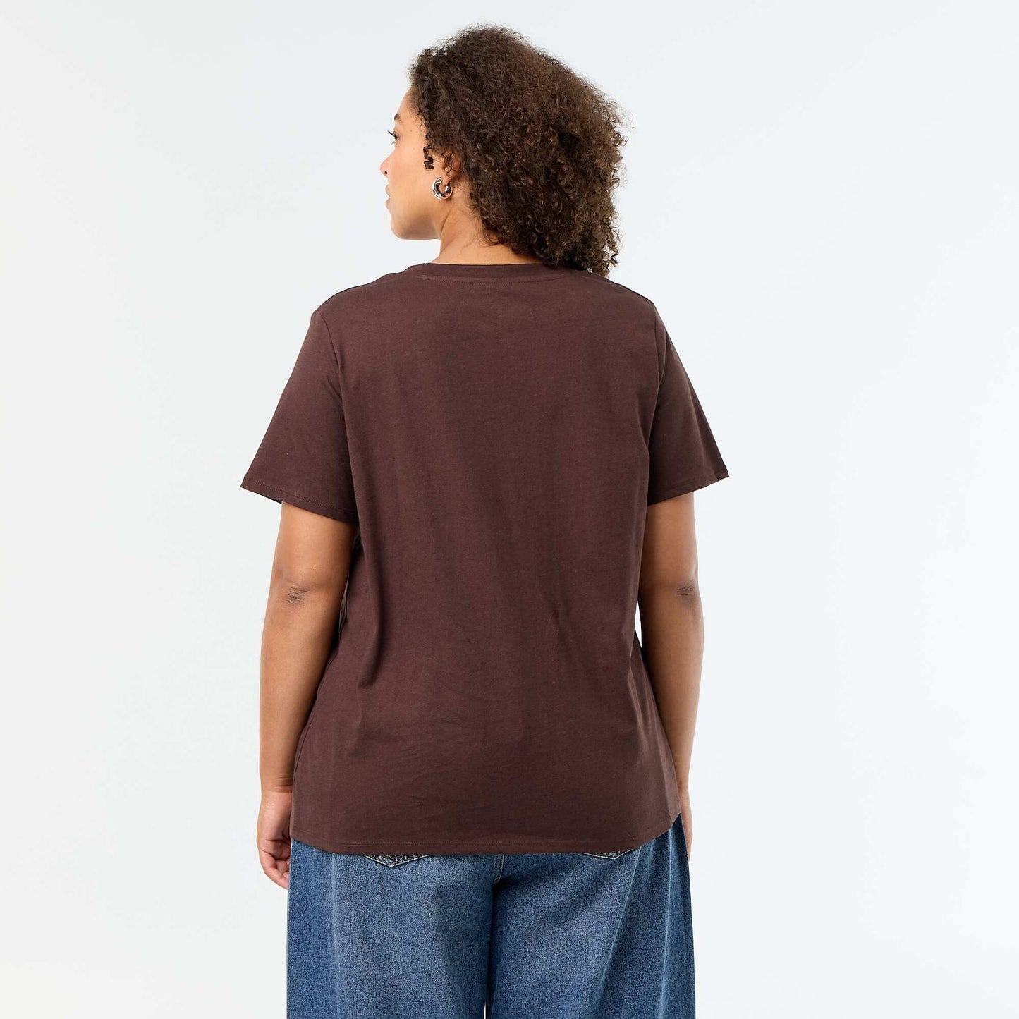Basic V-neck Short-Sleeve T-shirt BROWN