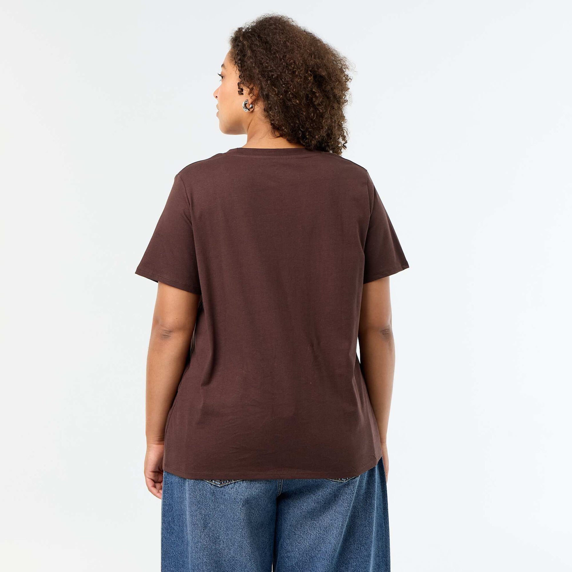 Basic V-neck Short-Sleeve T-shirt BROWN