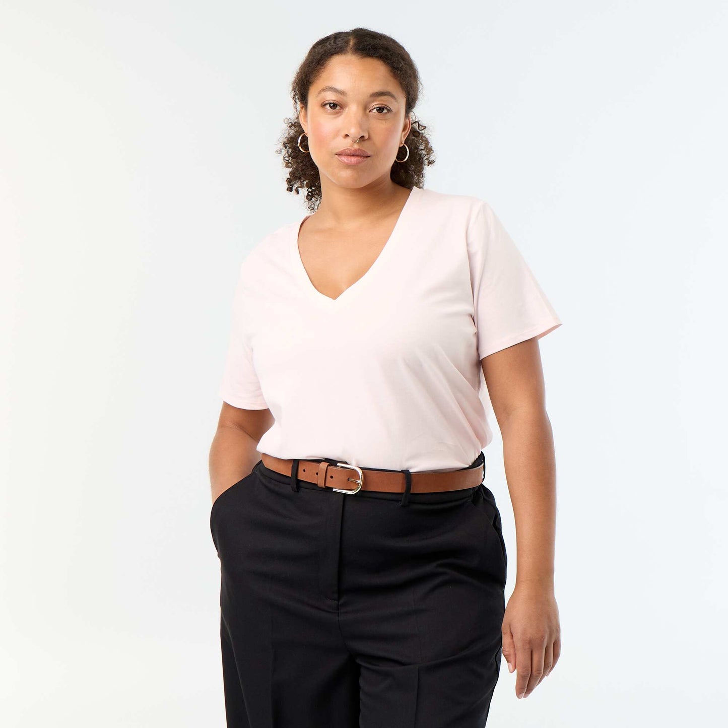 Basic V-neck Short-Sleeve T-shirt PINK