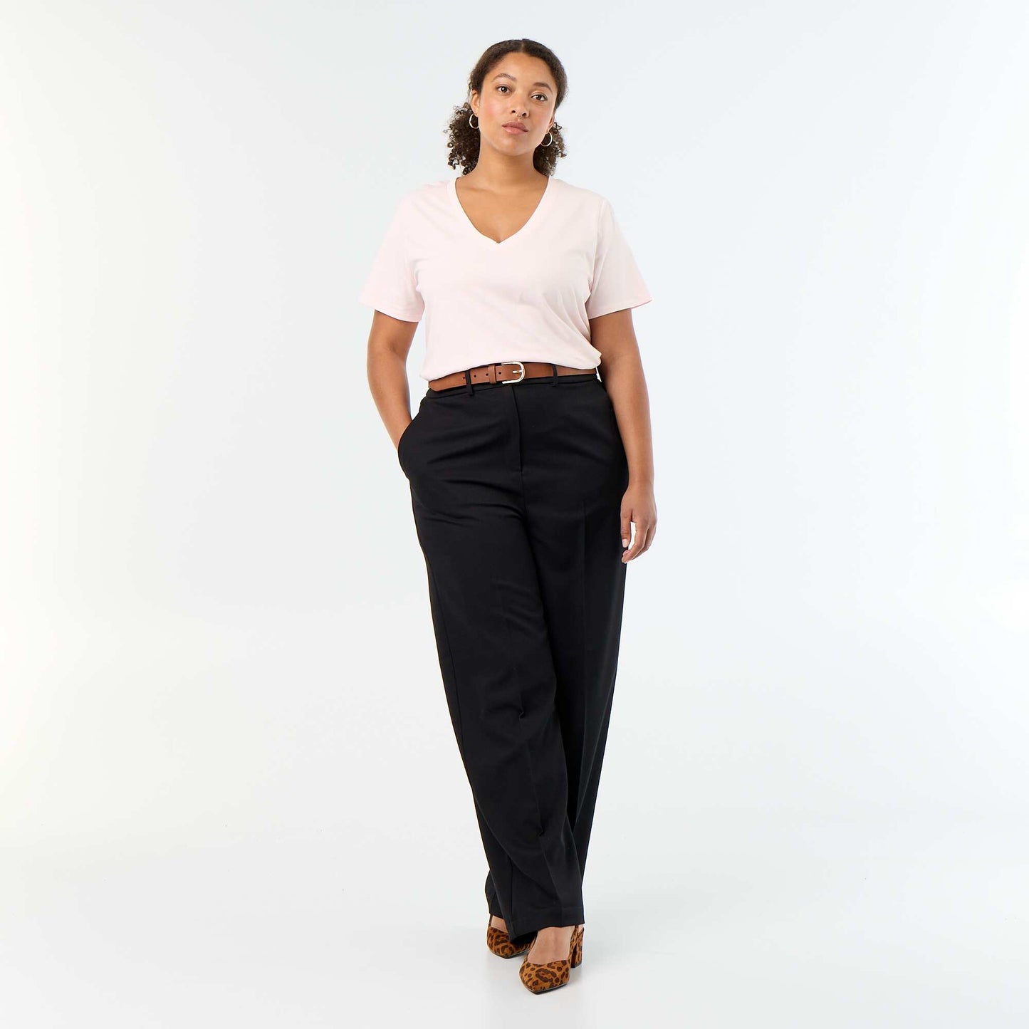 Basic V-neck Short-Sleeve T-shirt PINK