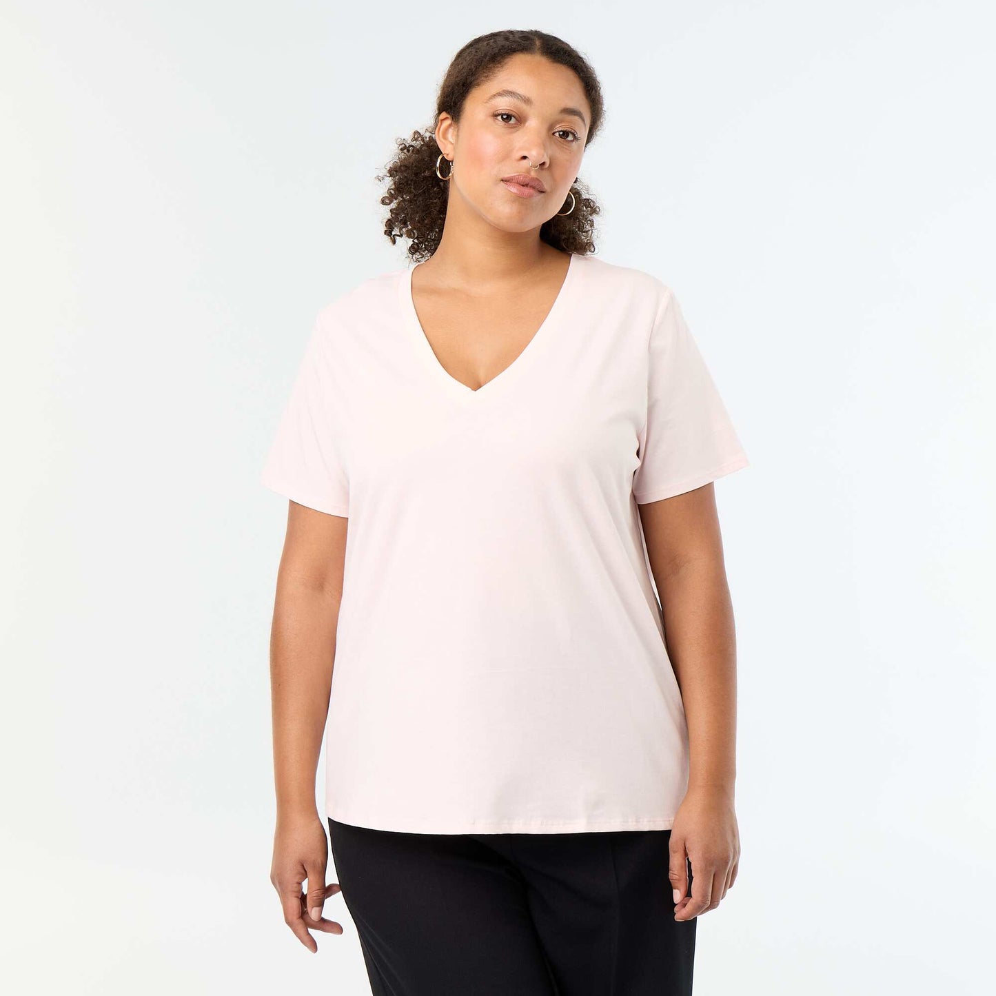 Basic V-neck Short-Sleeve T-shirt PINK