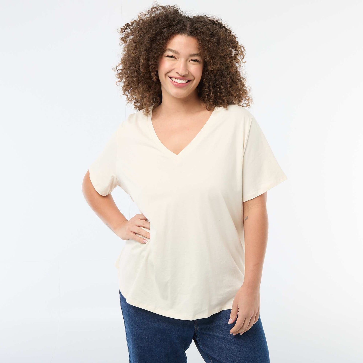 Basic V-neck Short-Sleeve T-shirt WHITE