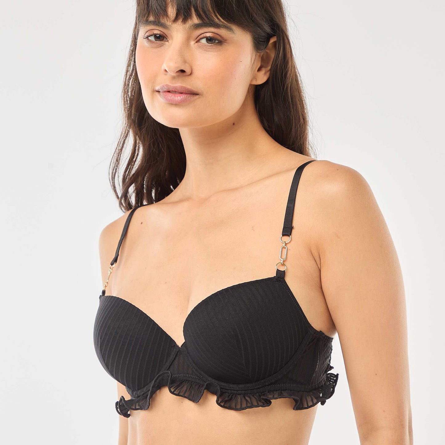 Striped Tulle Balconette Bra BLACK