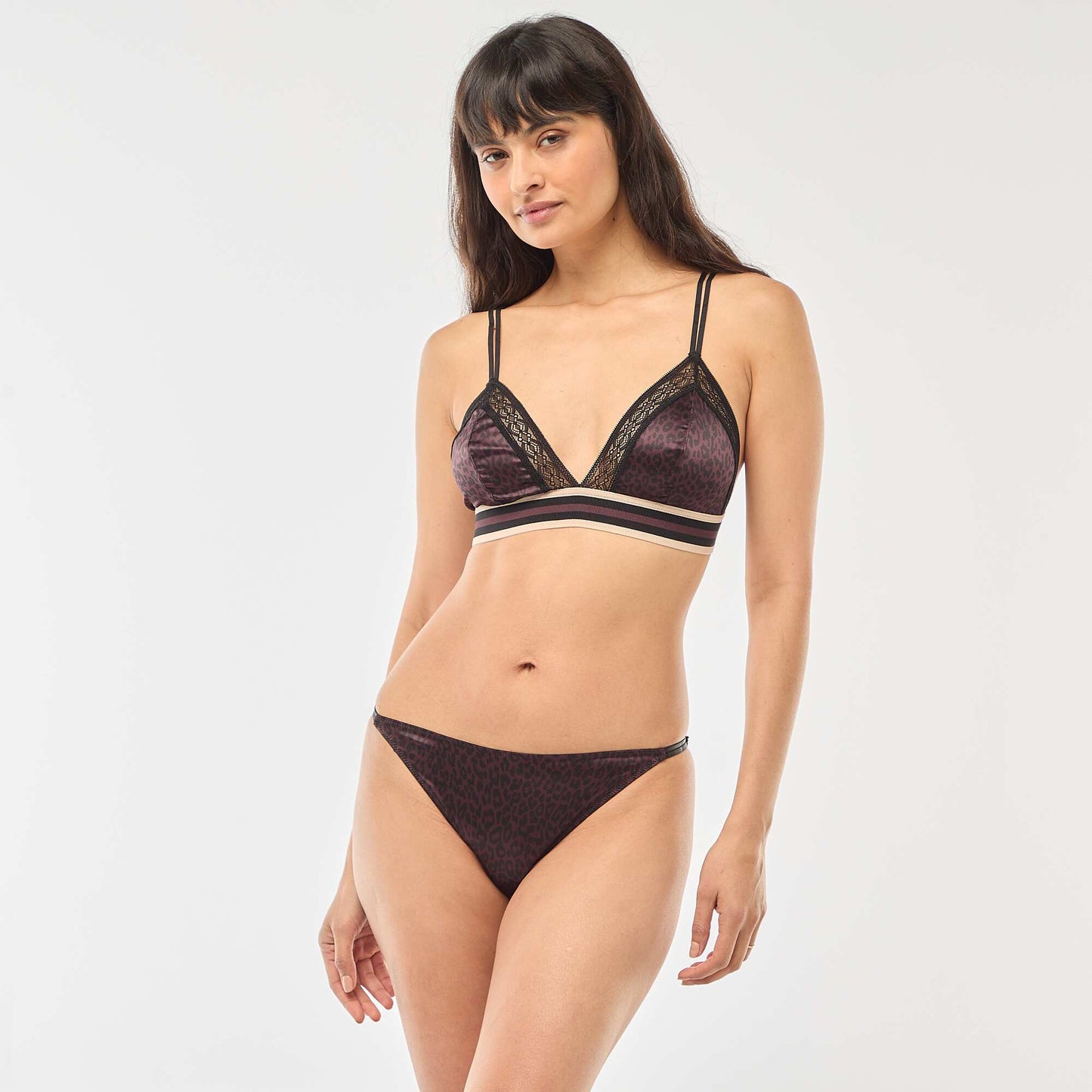 Leopard Print Satin Triangle Bra BEIGE