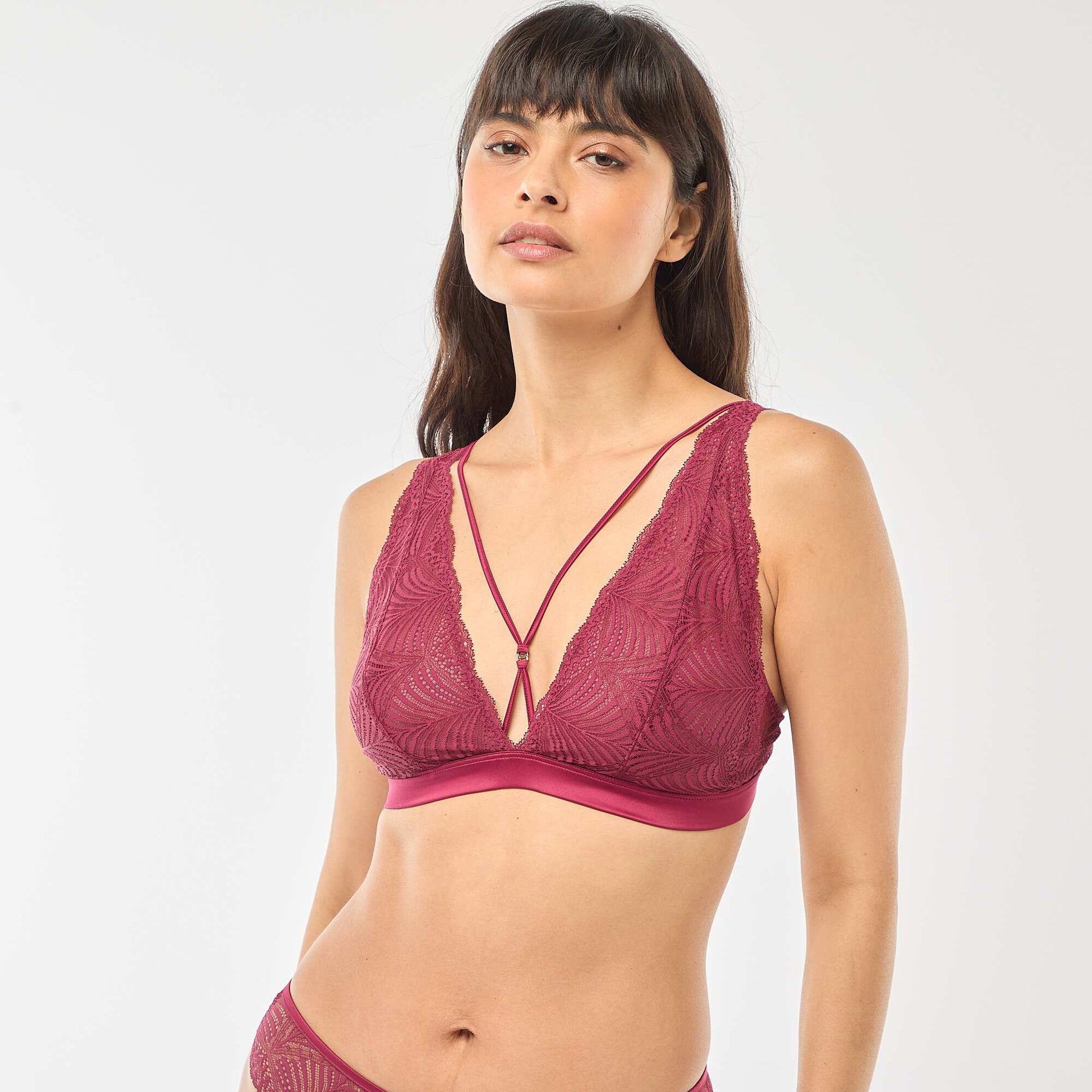 Leafy Lace Sheer Triangle Bra RED