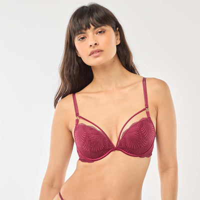 Leafy Lace Push-Up Bra RED