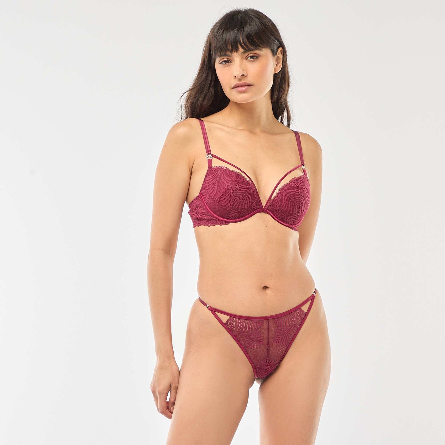 Leafy Lace Push-Up Bra RED