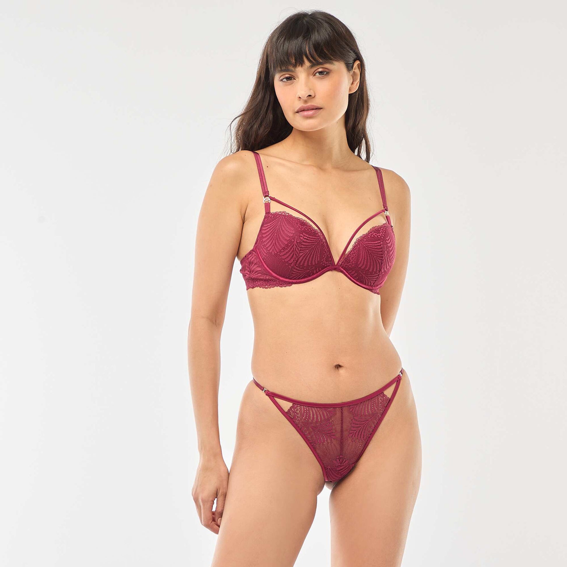 Leafy Lace Push-Up Bra RED
