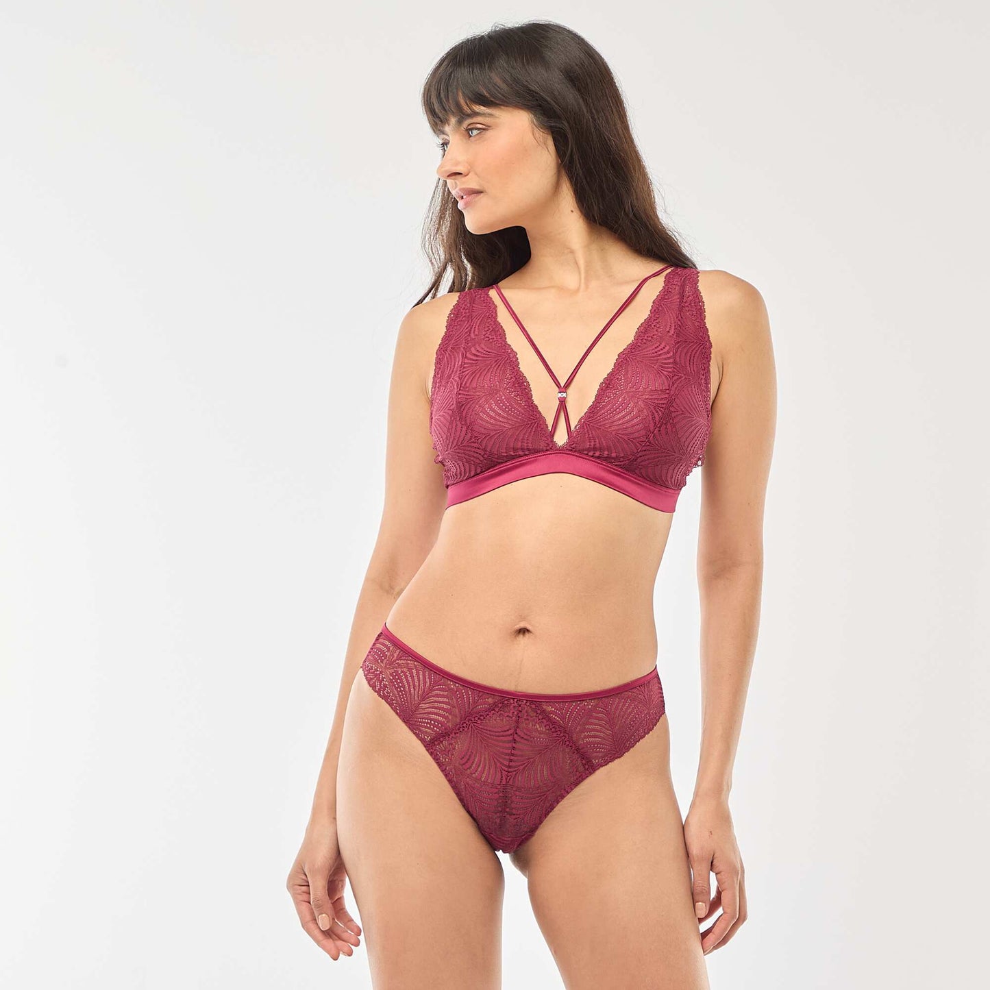 Sheer Leaf Lace Briefs RED