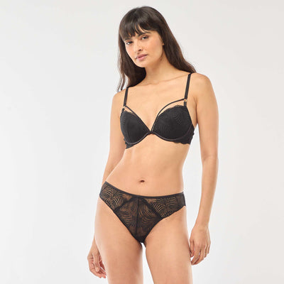 Leafy Lace Sheer Panties BLACK