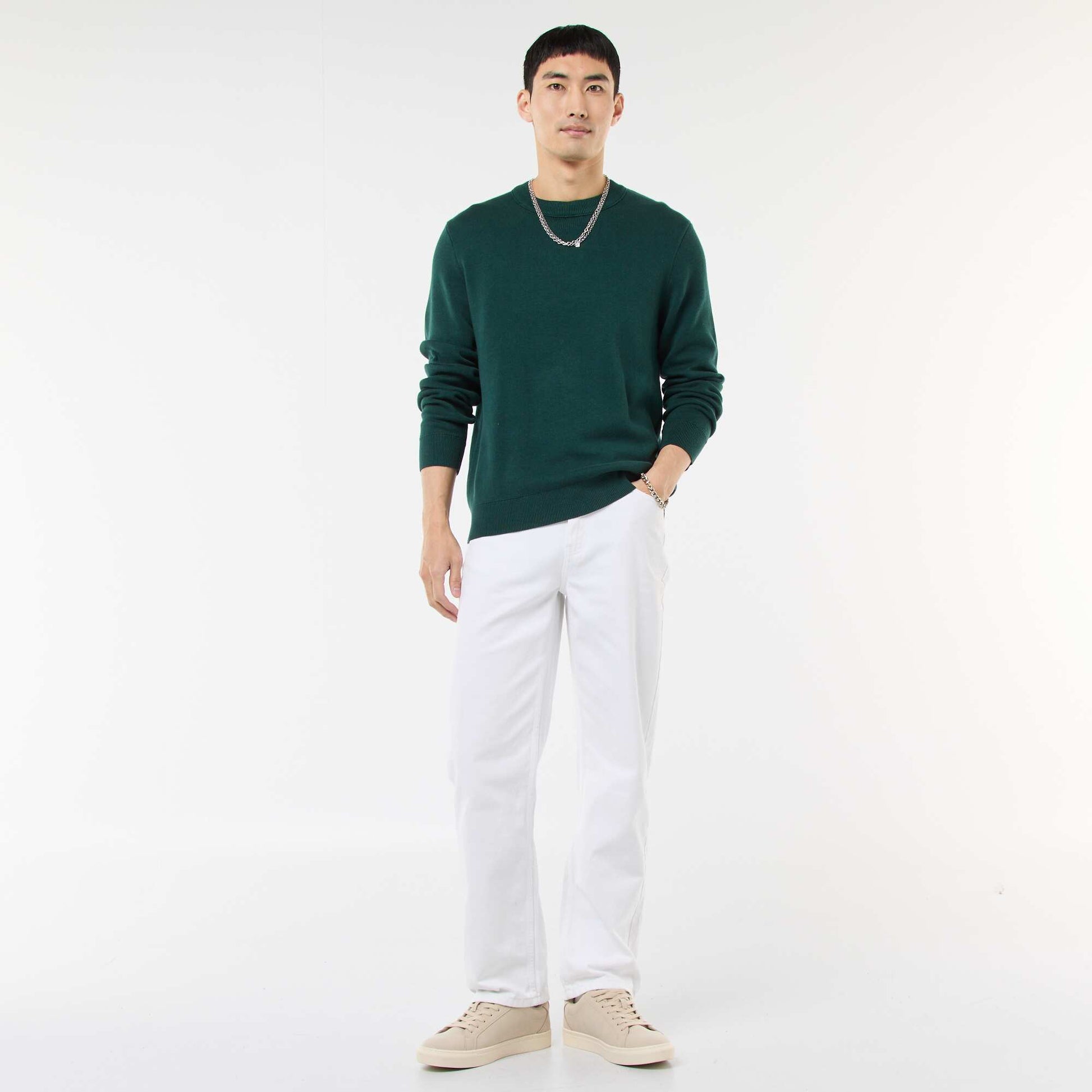 Plain Crew Neck Sweater GREEN
