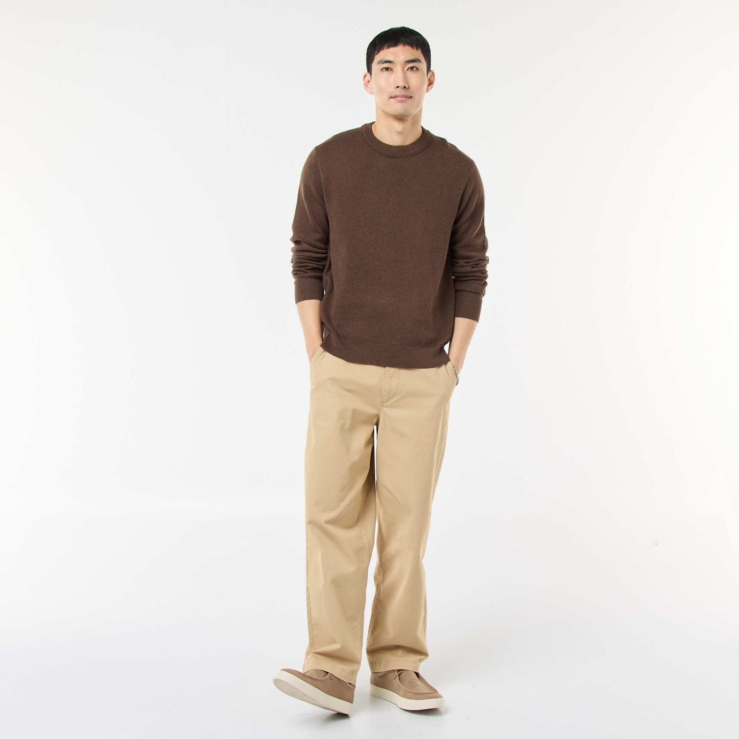 Plain Crew Neck Sweater BROWN