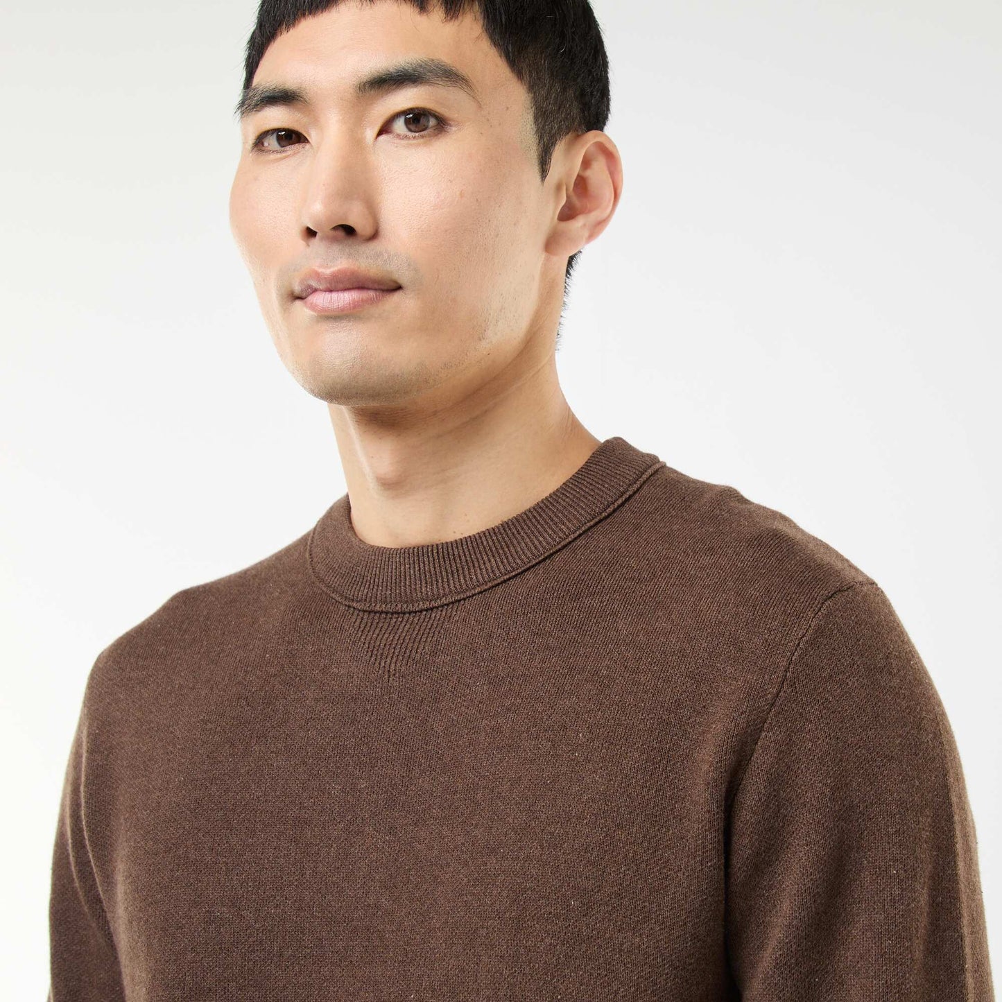 Plain Crew Neck Sweater BROWN