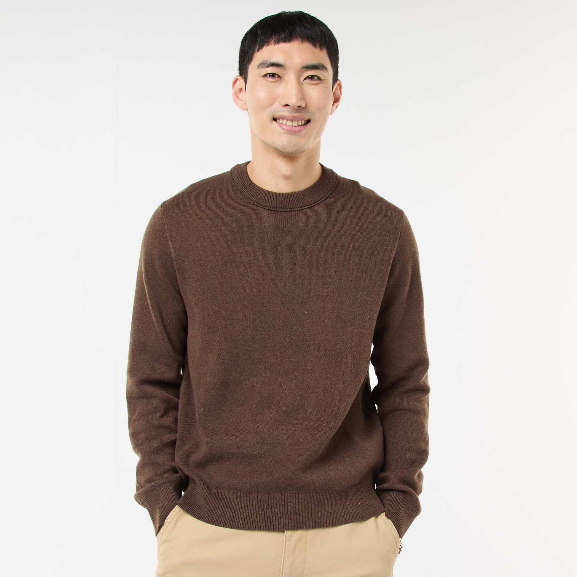 Plain Crew Neck Sweater BROWN