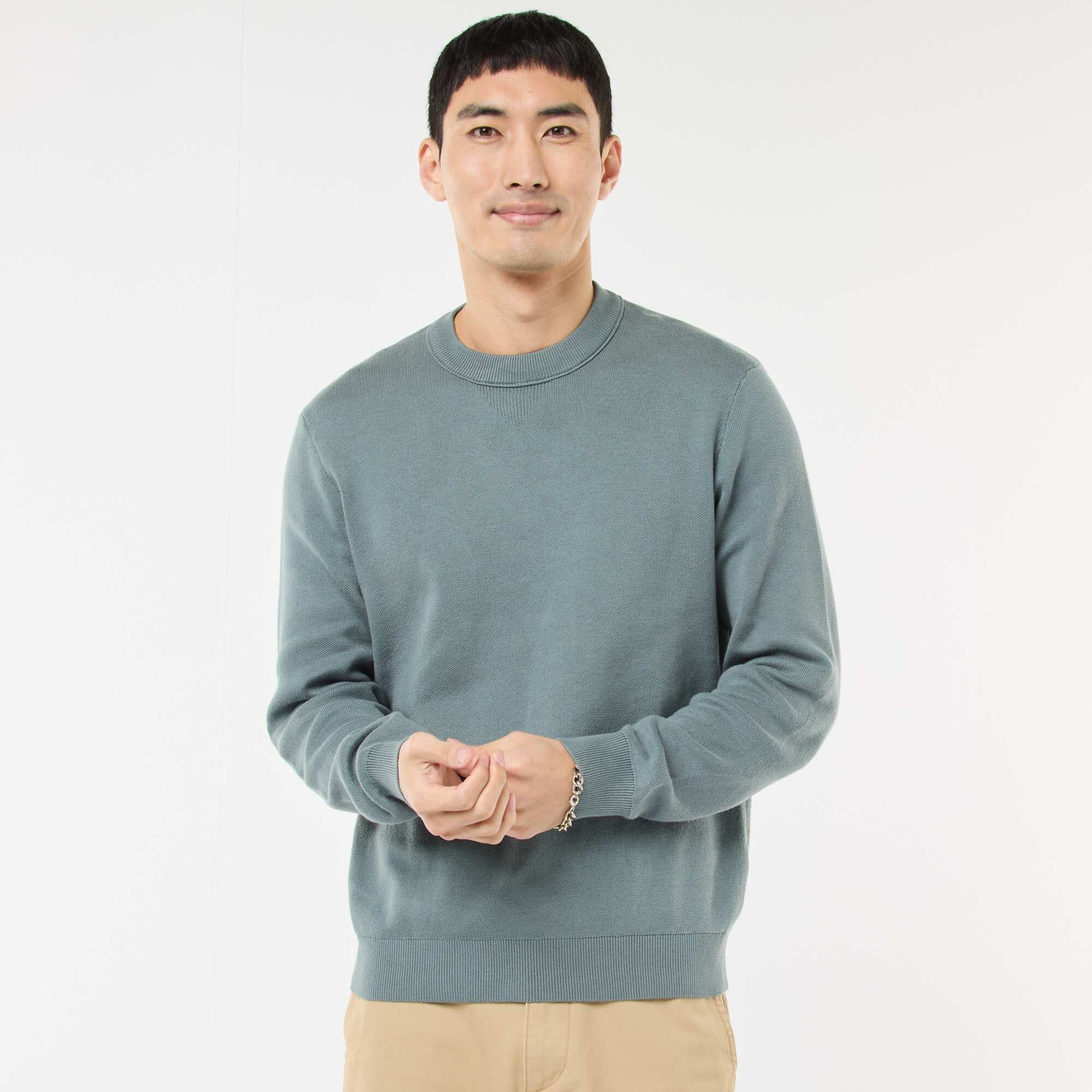 Plain Crew Neck Sweater BLUE