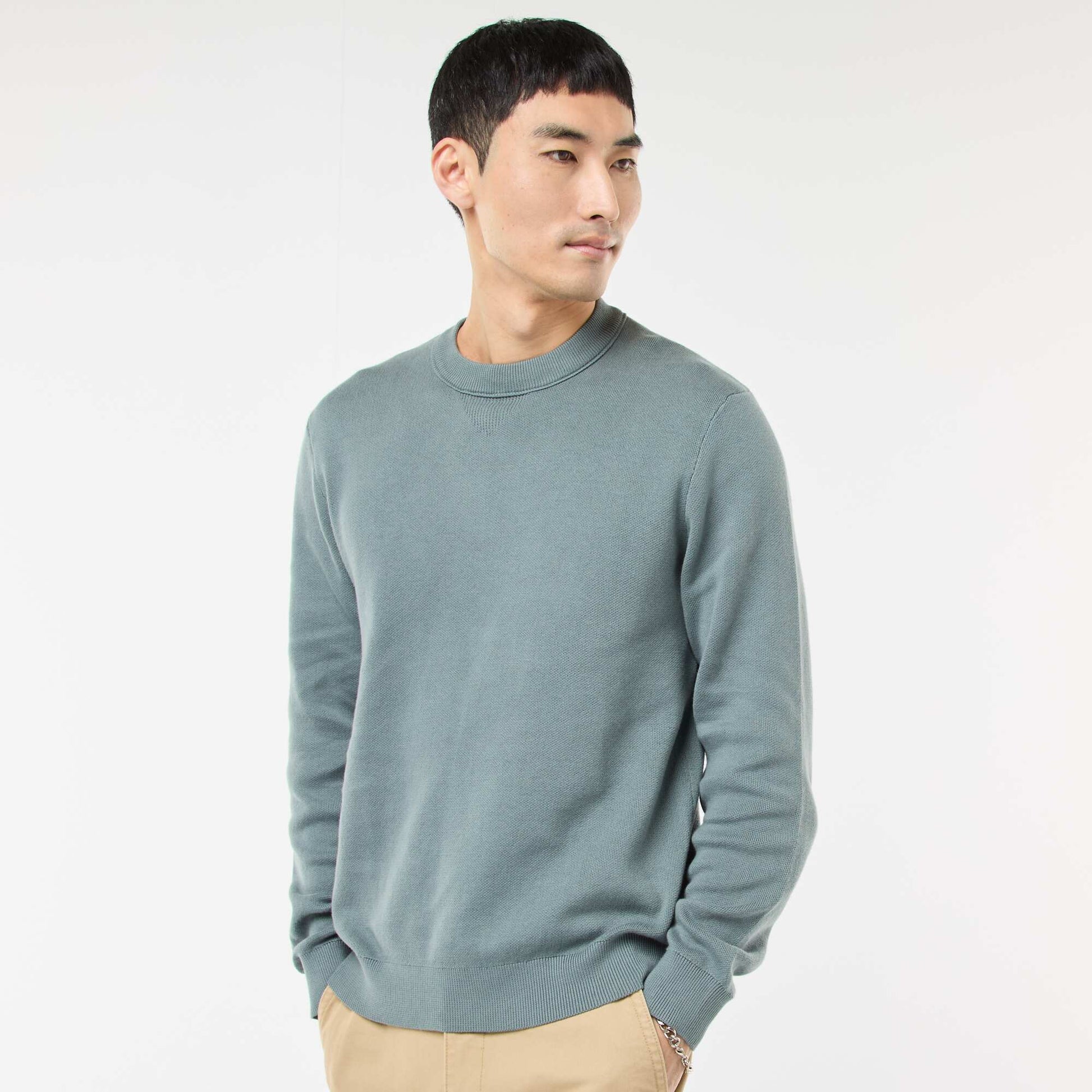 Plain Crew Neck Sweater BLUE