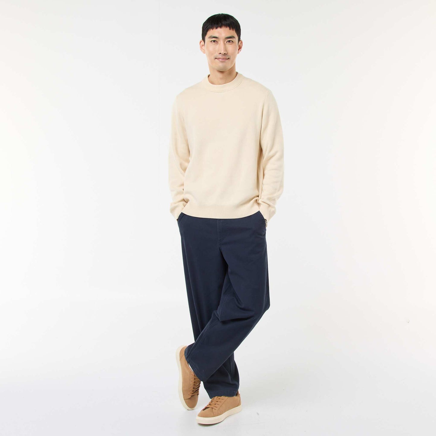 Plain Crew Neck Sweater WHITE