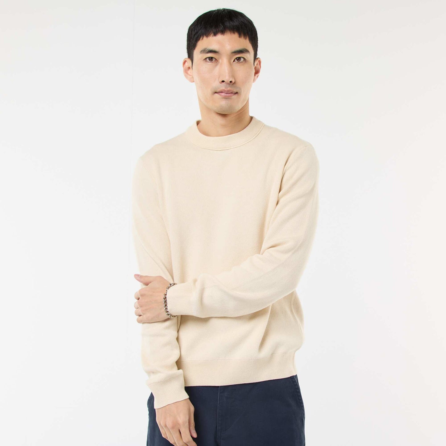 Plain Crew Neck Sweater WHITE