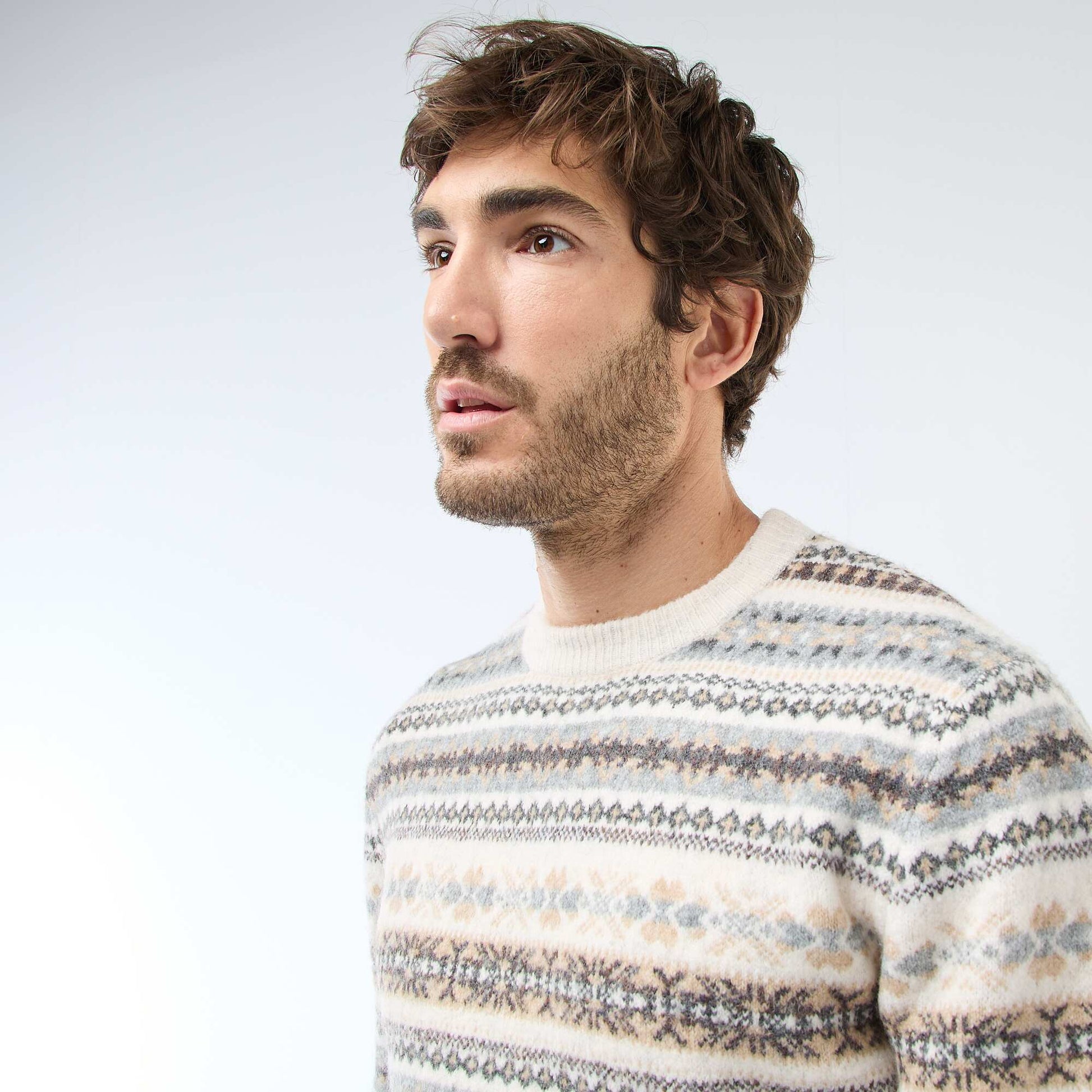 Chunky Jacquard Sweater BEIGE