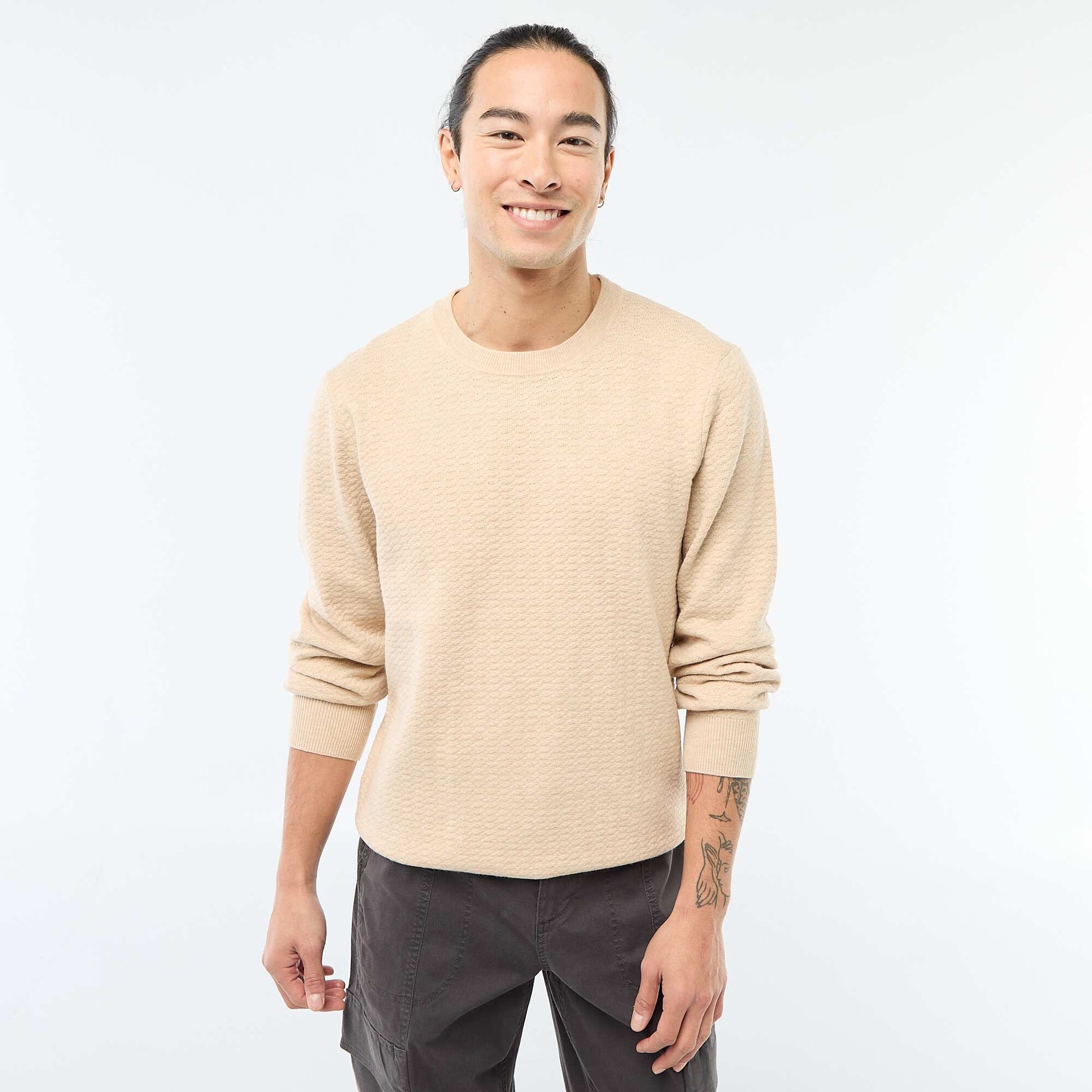Textured Knit Sweater BEIGE
