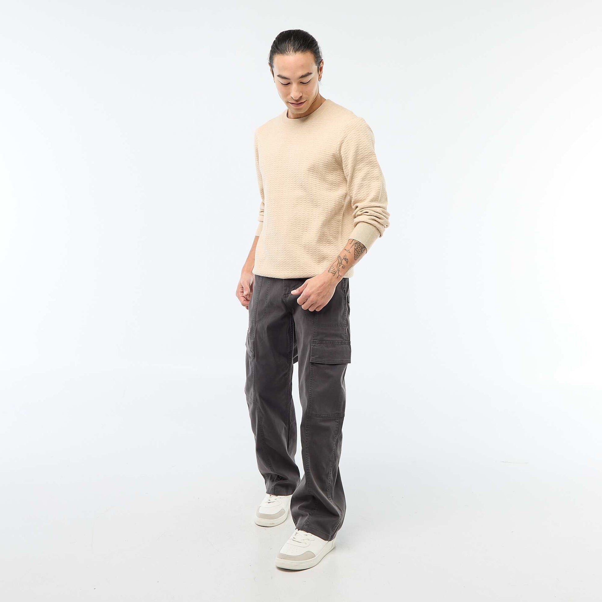 Textured Knit Sweater BEIGE