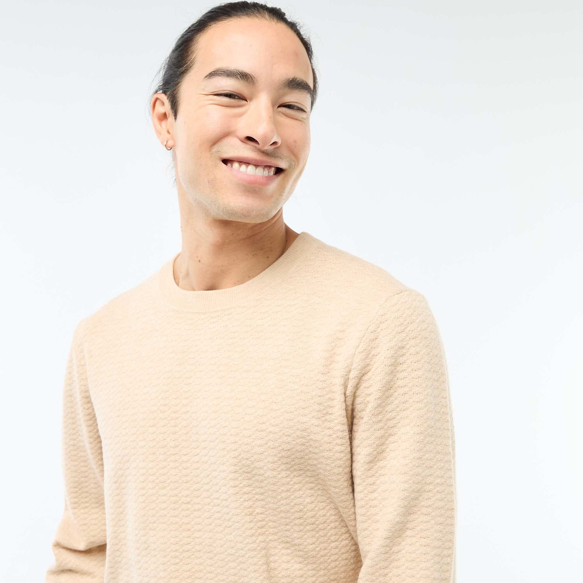 Textured Knit Sweater BEIGE