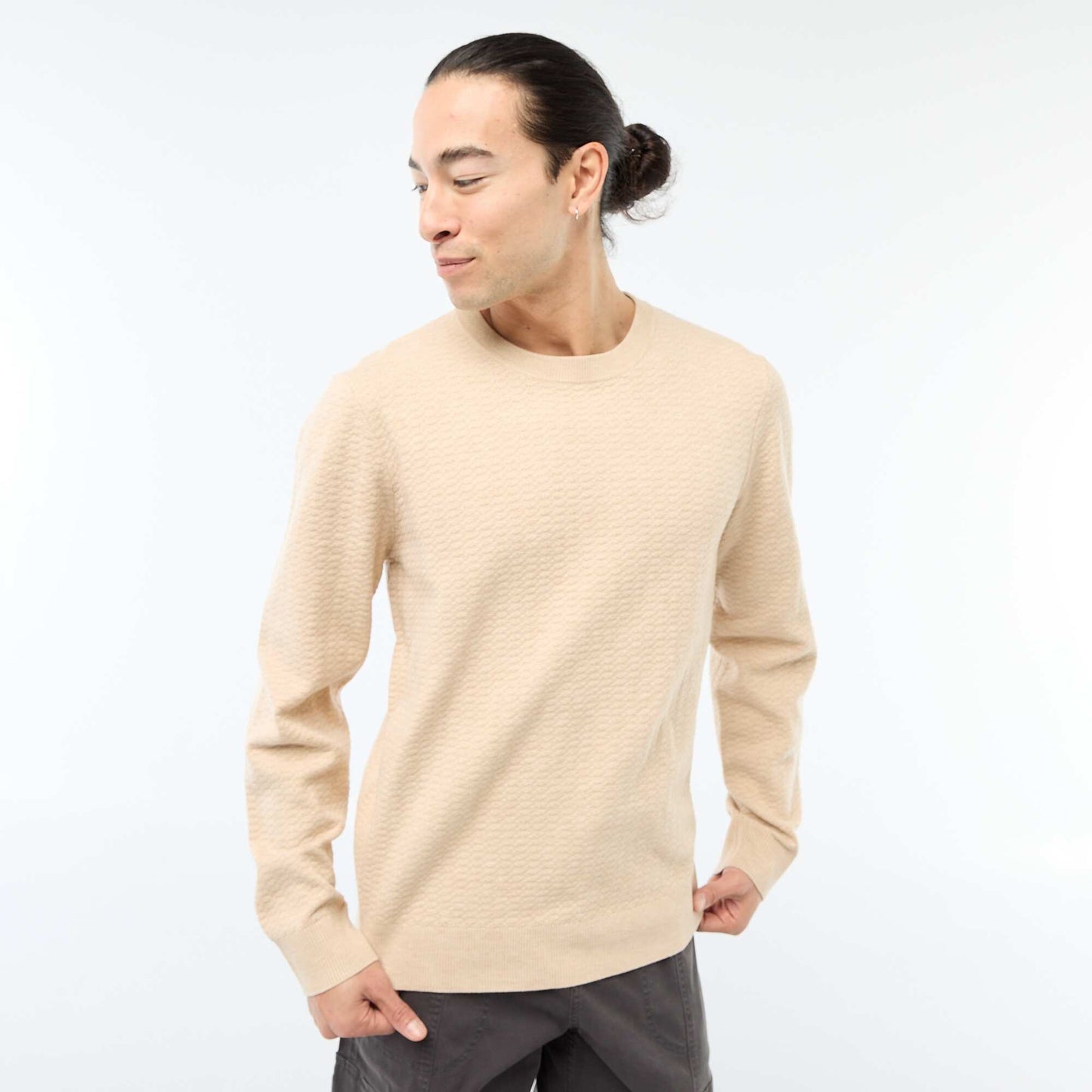 Textured Knit Sweater BEIGE