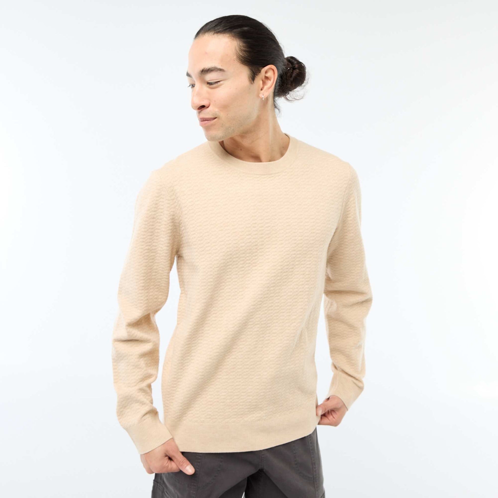 Textured Knit Sweater BEIGE