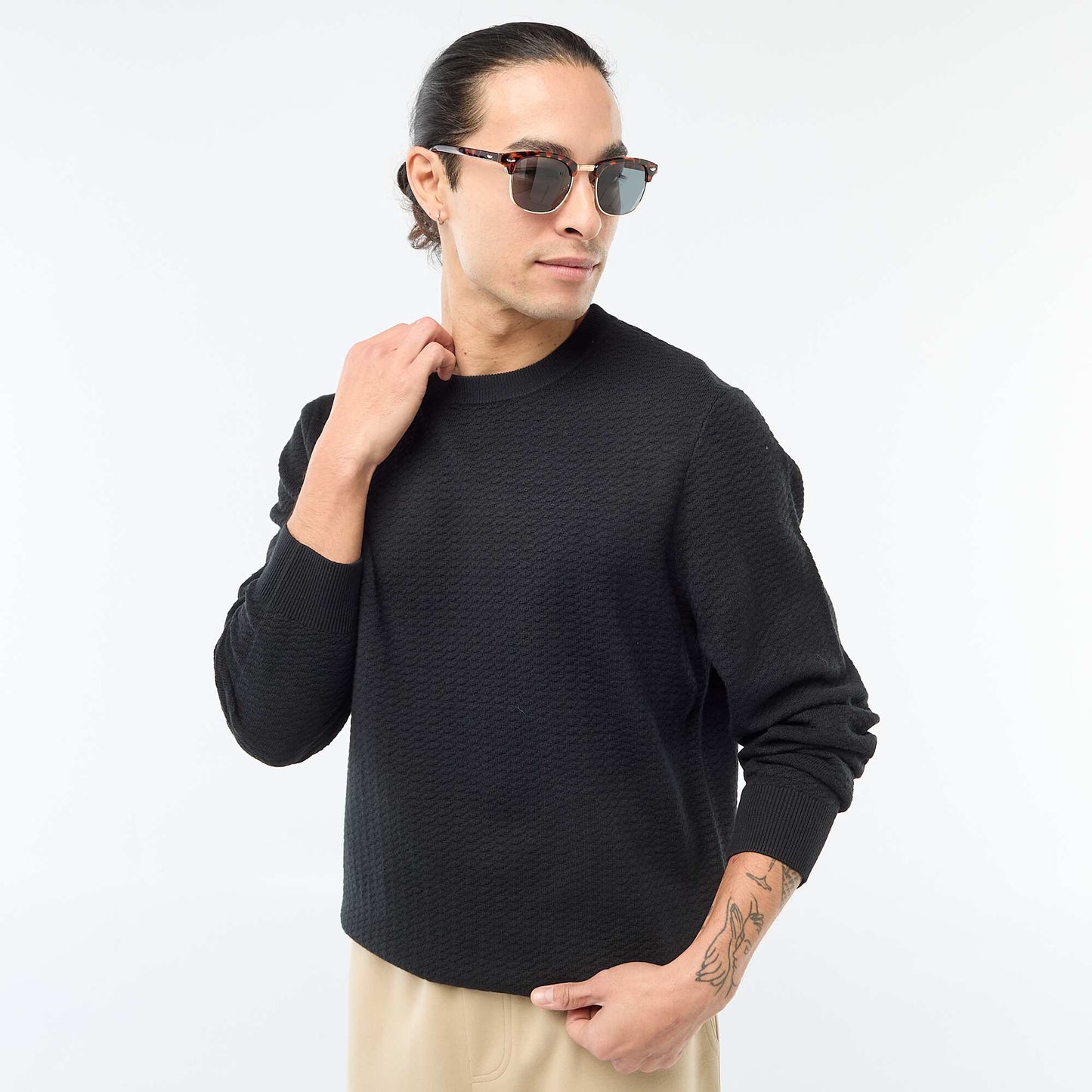 Textured Knit Sweater BLACK