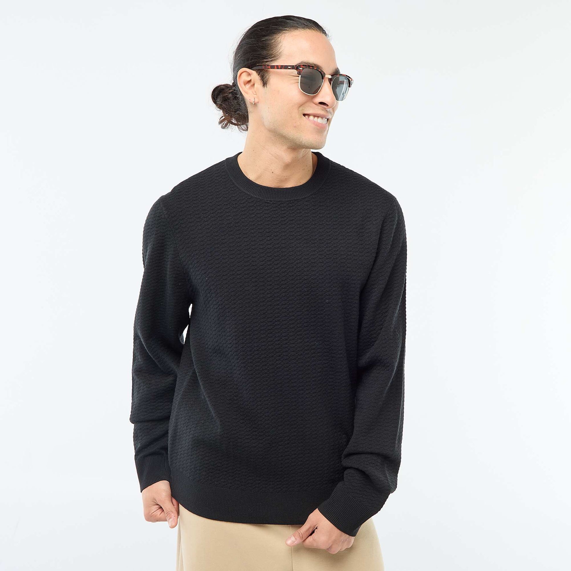 Textured Knit Sweater BLACK