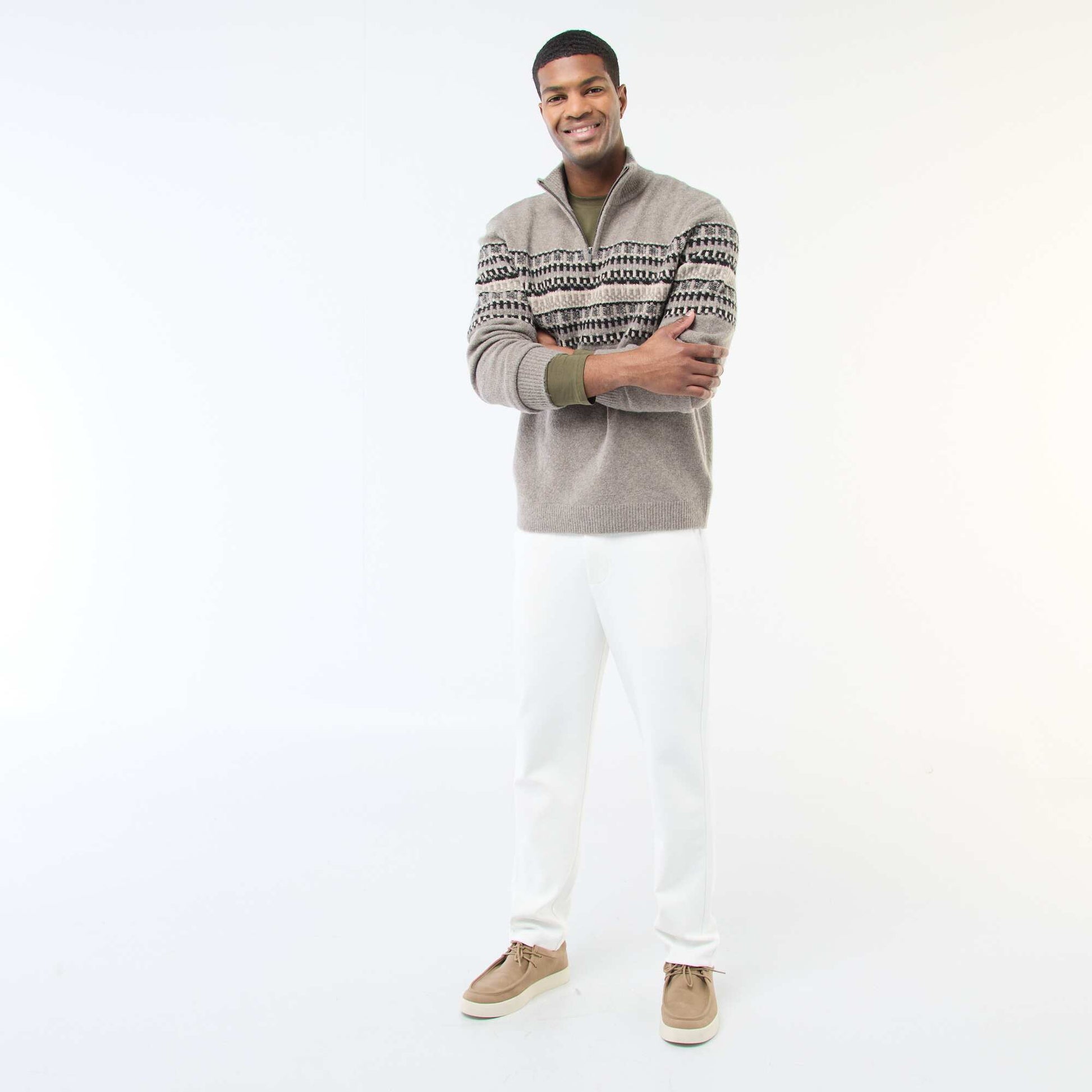 Jacquard Zip-Neck Sweater BEIGE