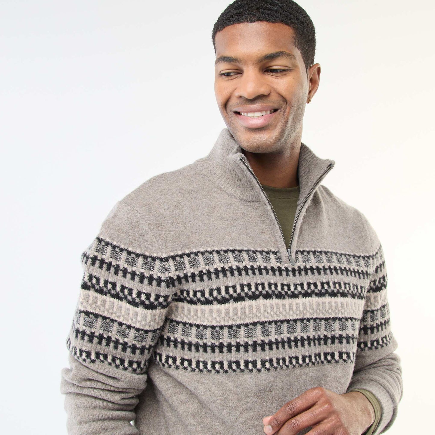 Jacquard Zip-Neck Sweater BEIGE