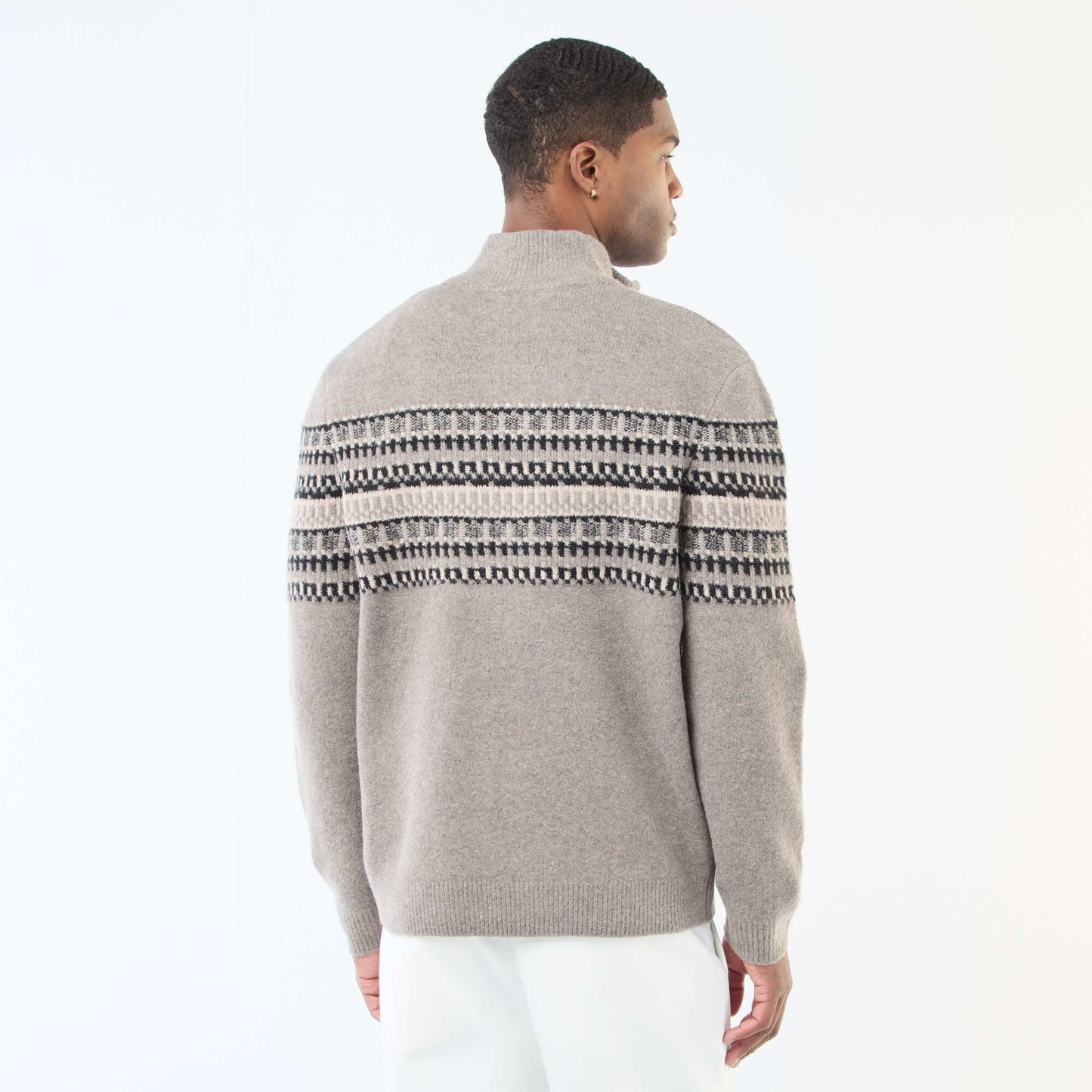 Jacquard Zip-Neck Sweater BEIGE