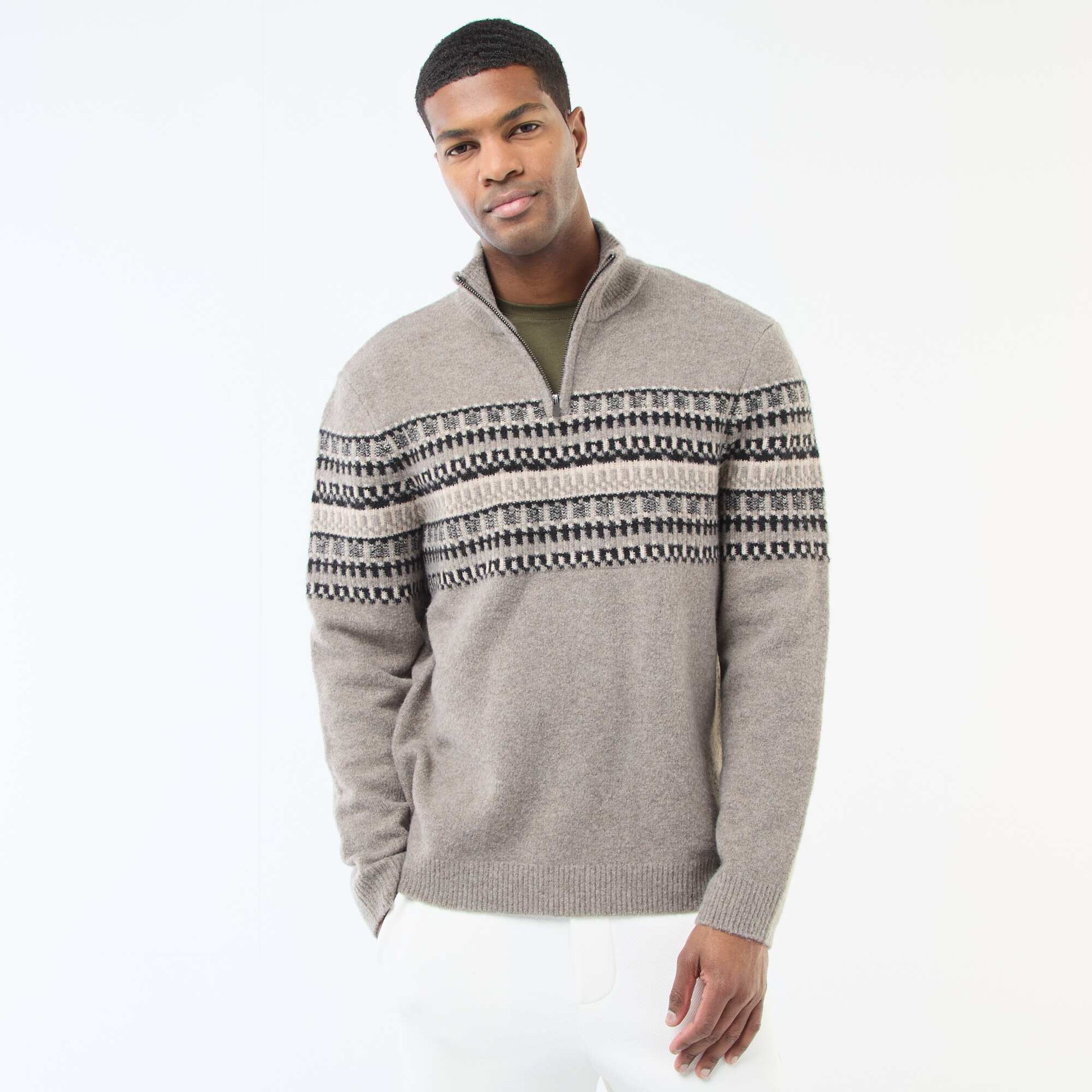 Jacquard Zip-Neck Sweater BEIGE