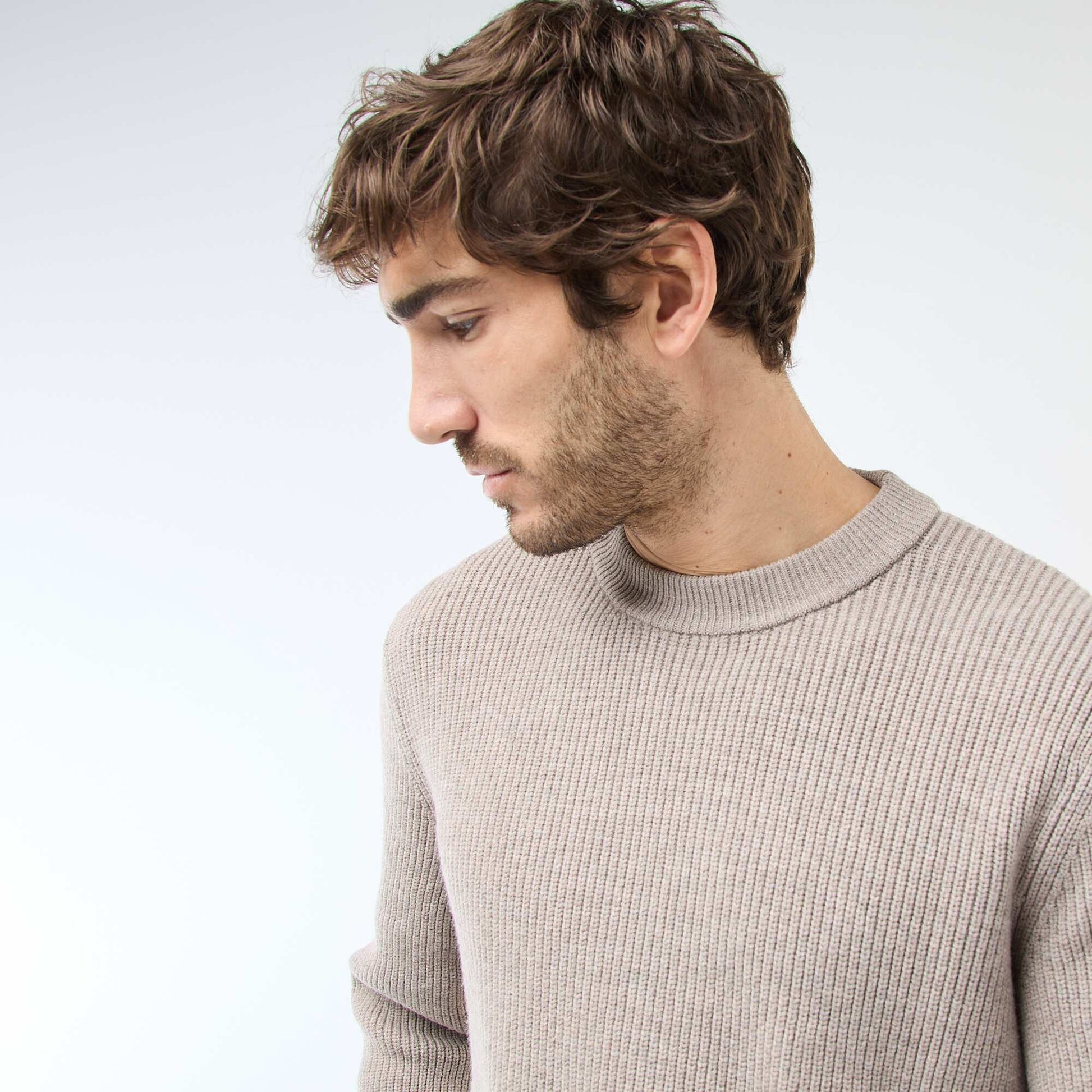 Warm Plain Sweater BEIGE