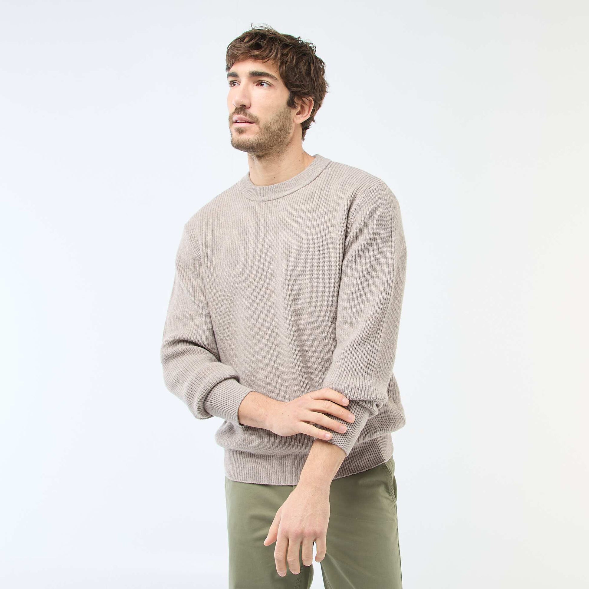 Warm Plain Sweater BEIGE