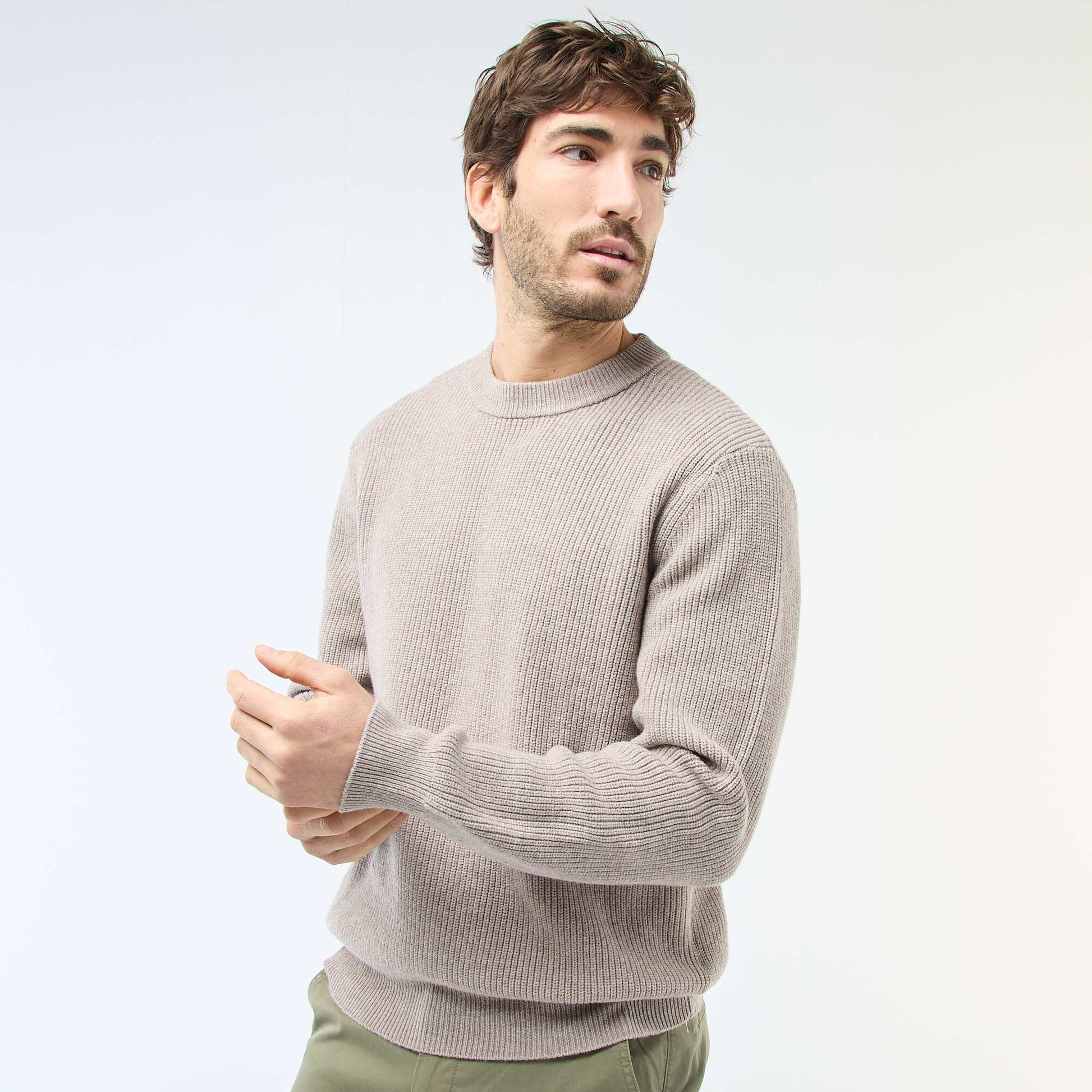 Warm Plain Sweater BEIGE