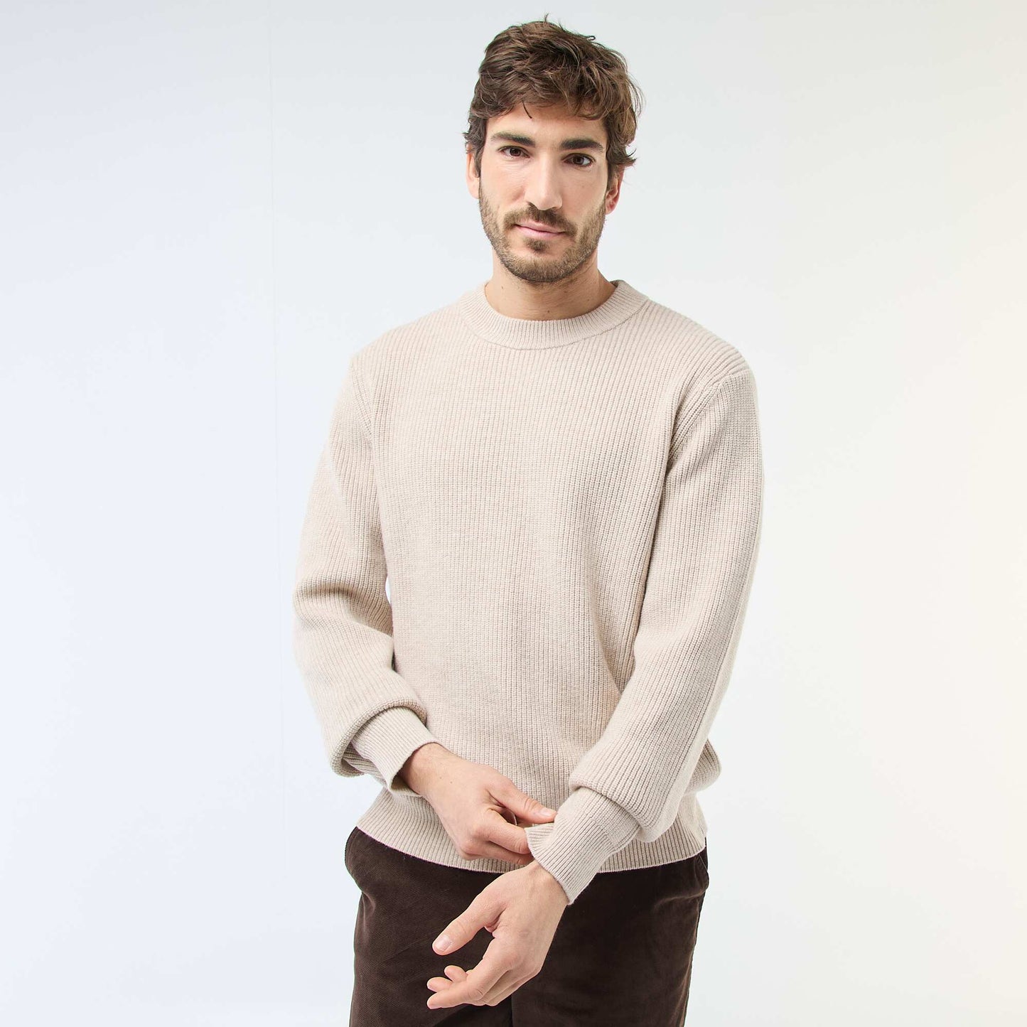 Warm Plain Sweater BEIGE