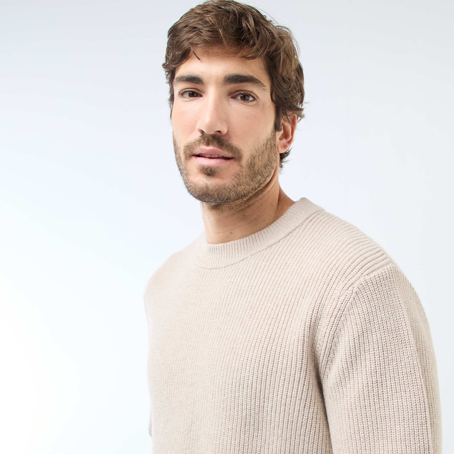 Warm Plain Sweater BEIGE