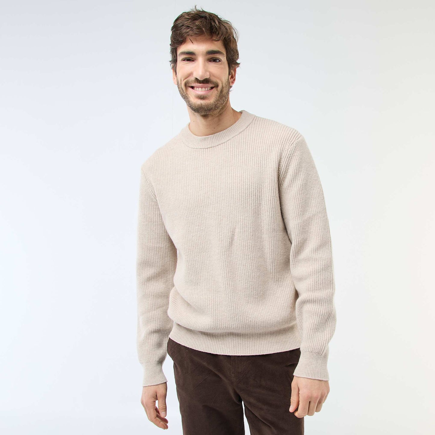 Warm Plain Sweater BEIGE