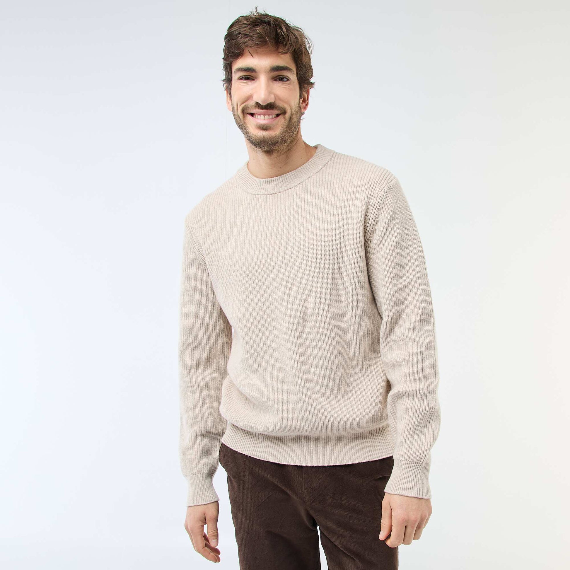 Warm Plain Sweater BEIGE