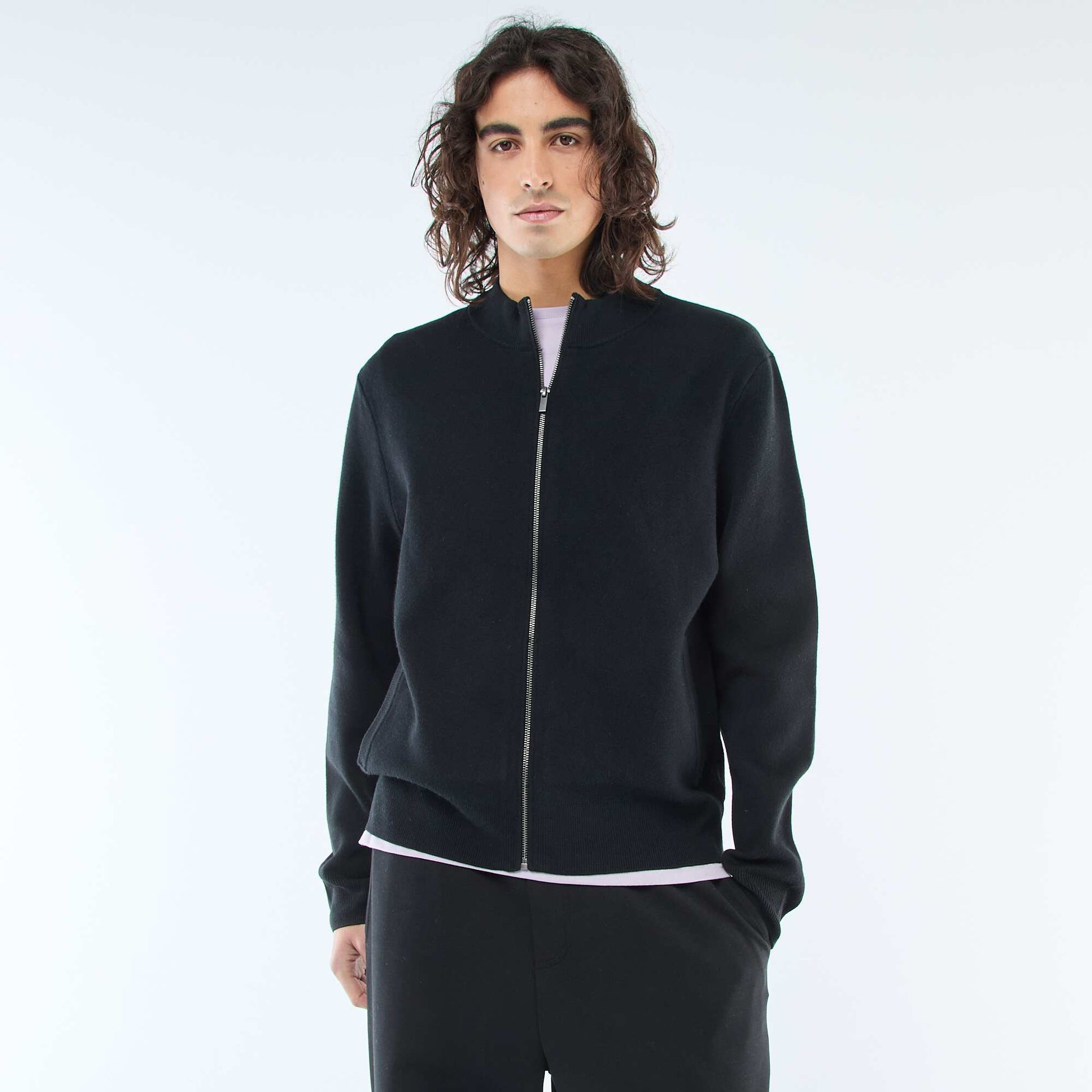 Warm Zip-Up High Neck Vest BLACK