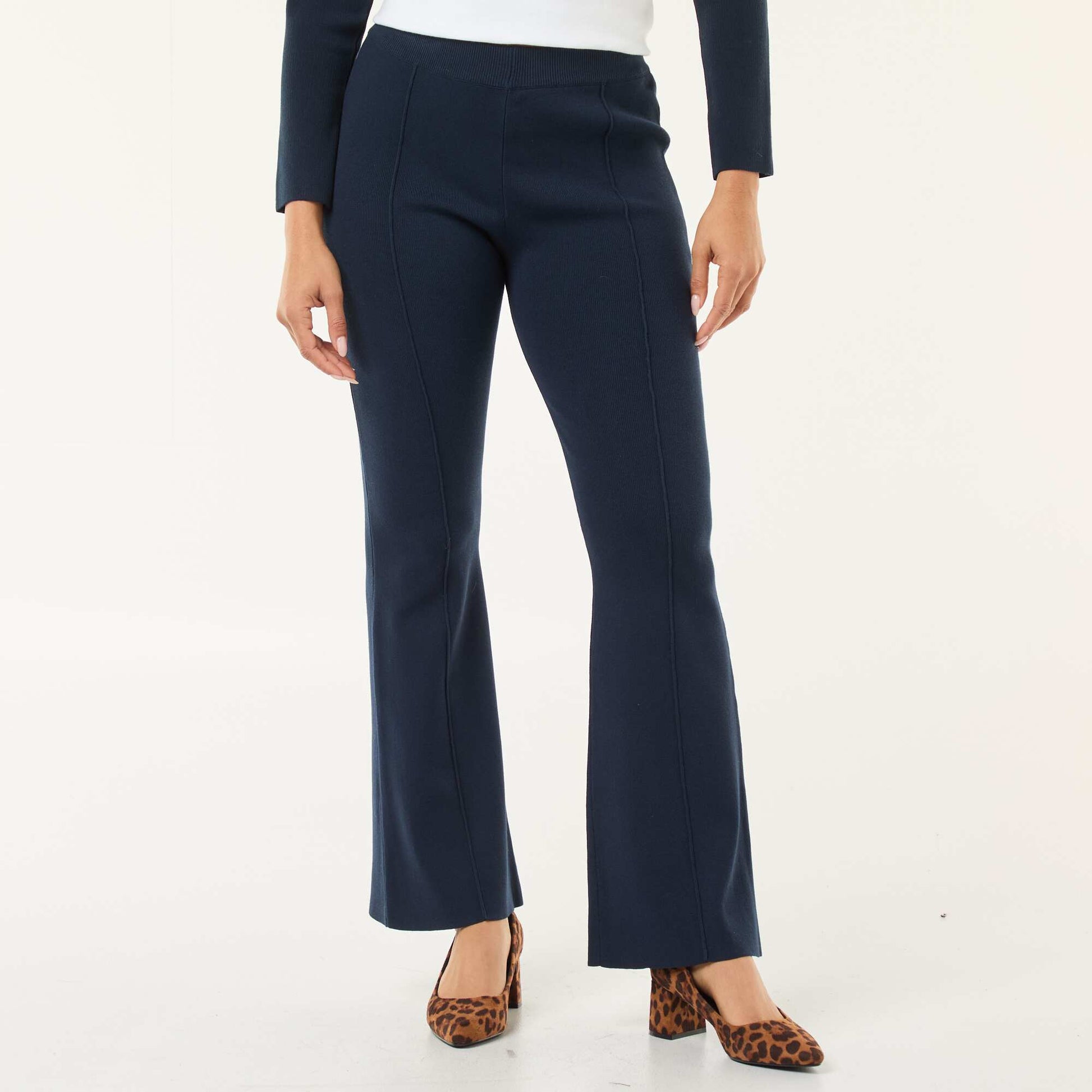 Wide-Leg Ottoman Knit Trousers BLUE