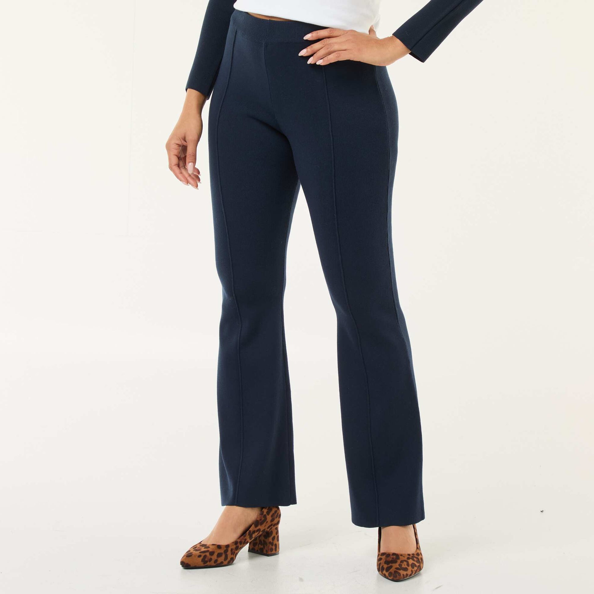 Wide-Leg Ottoman Knit Trousers BLUE