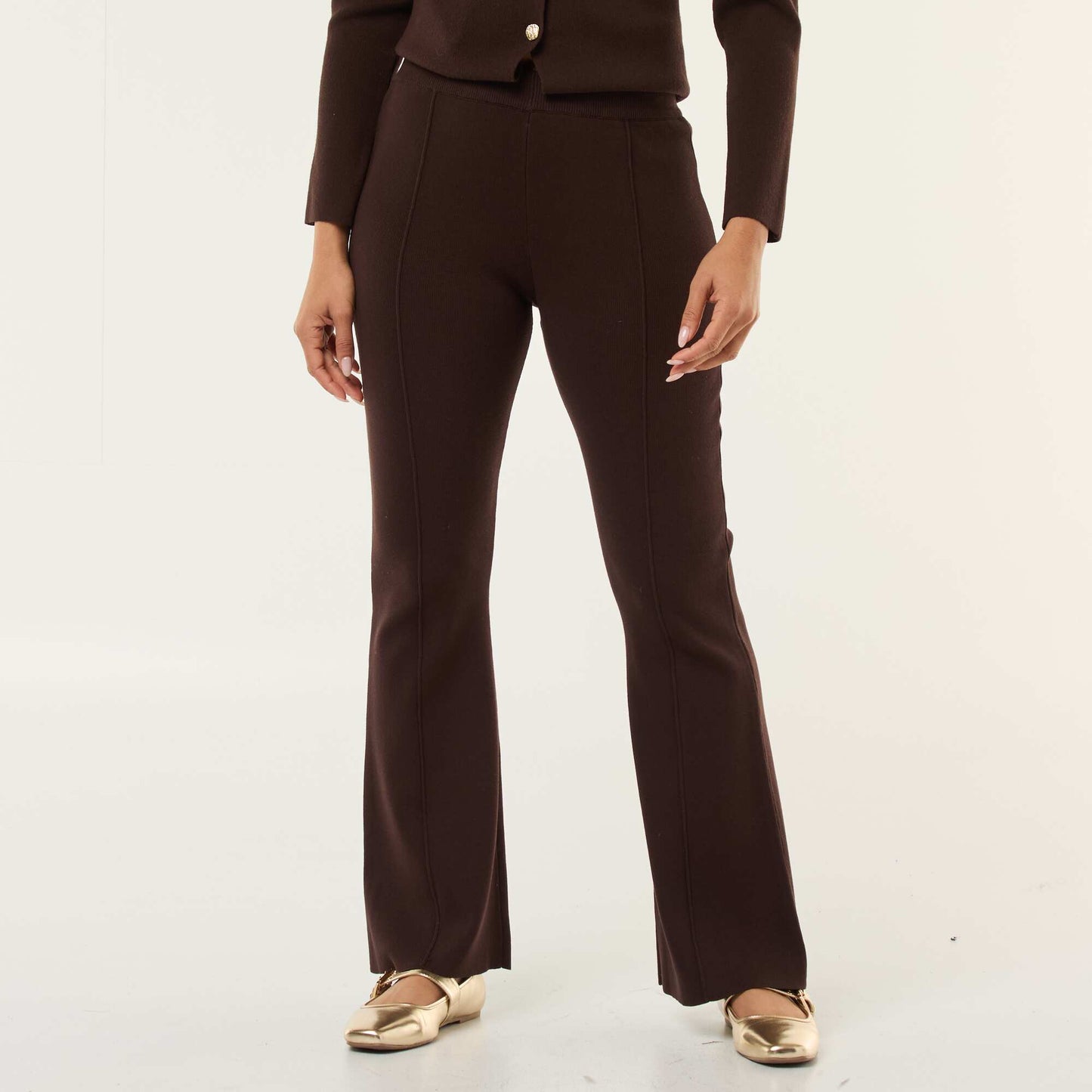 Wide-Leg Ottoman Knit Trousers BROWN