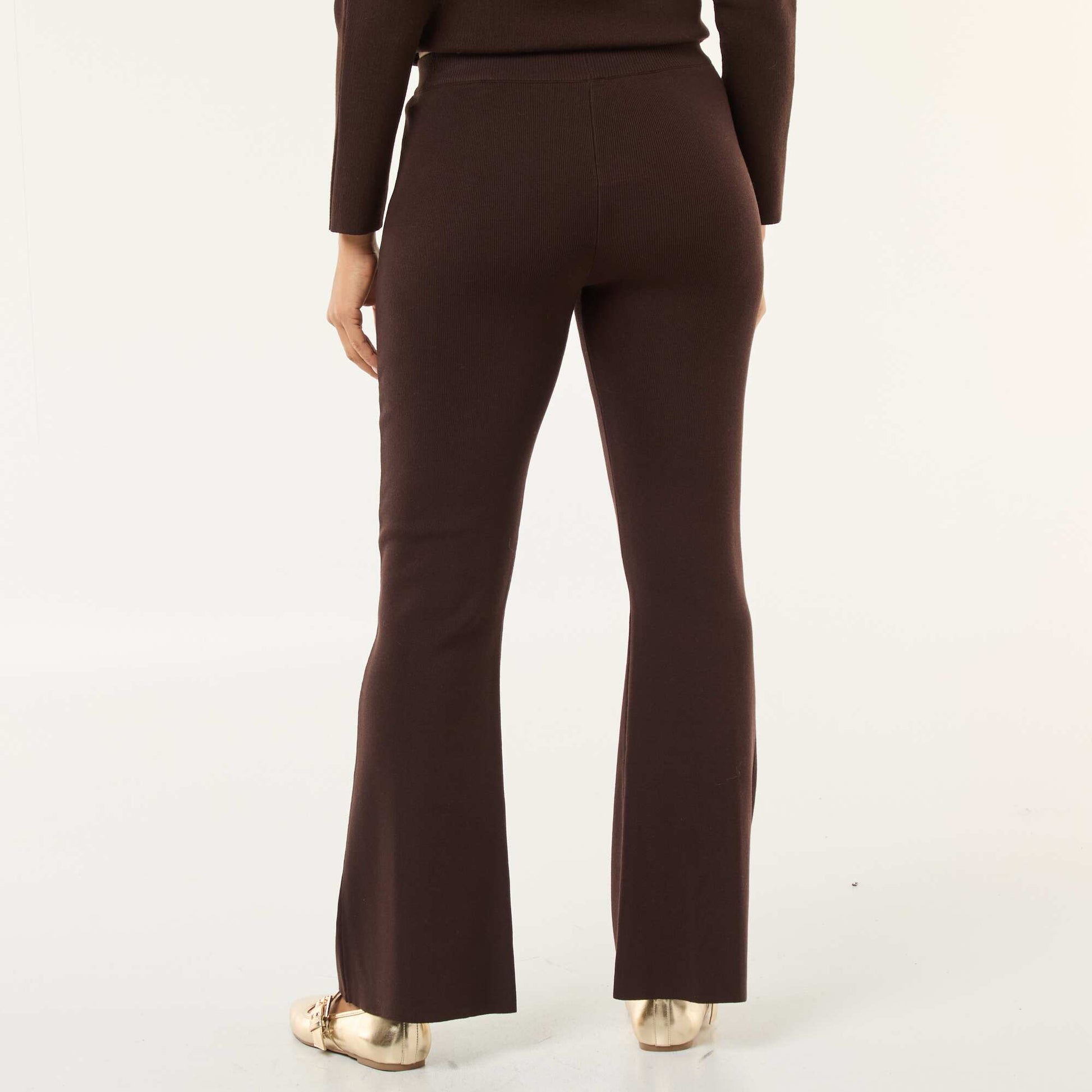Wide-Leg Ottoman Knit Trousers BROWN