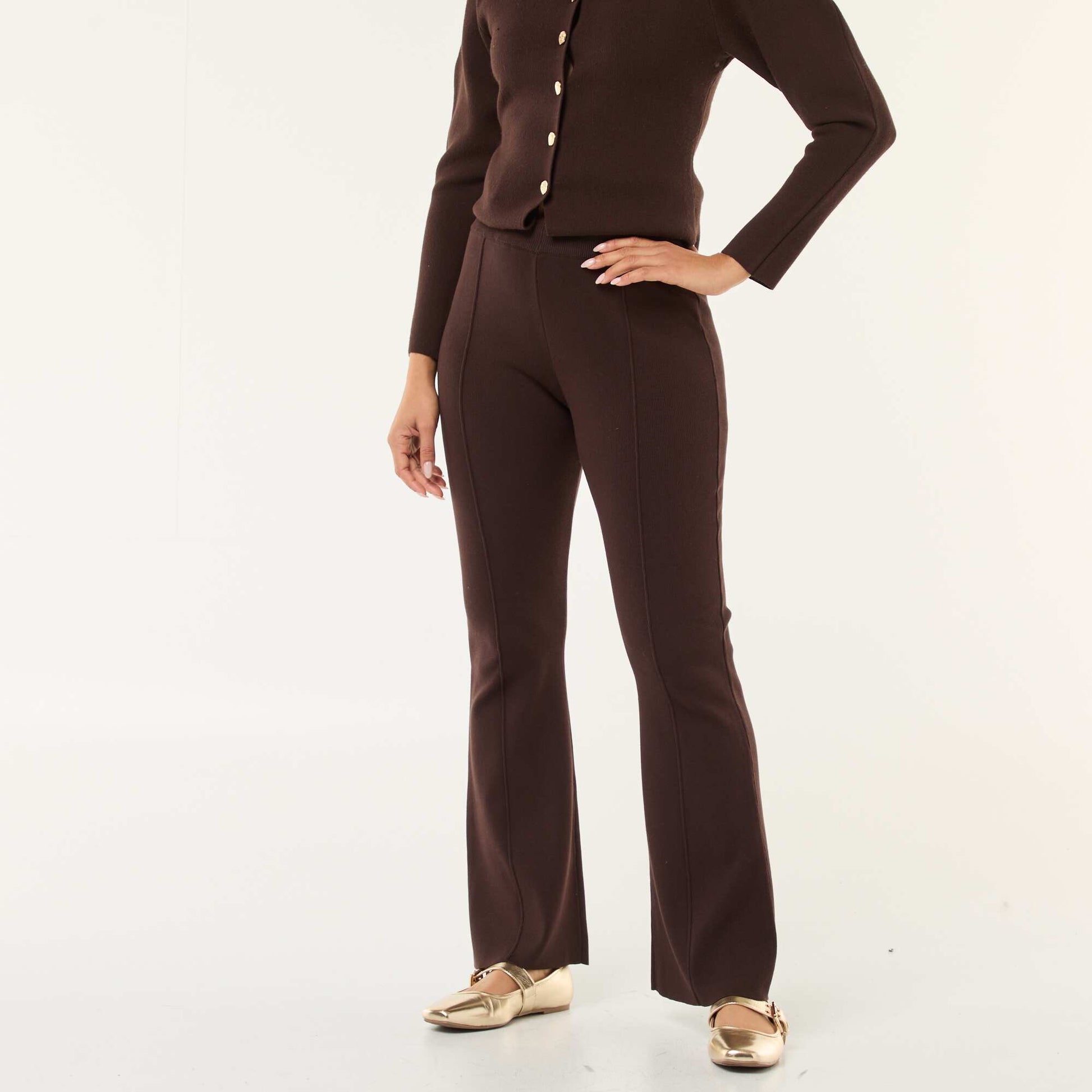 Wide-Leg Ottoman Knit Trousers BROWN