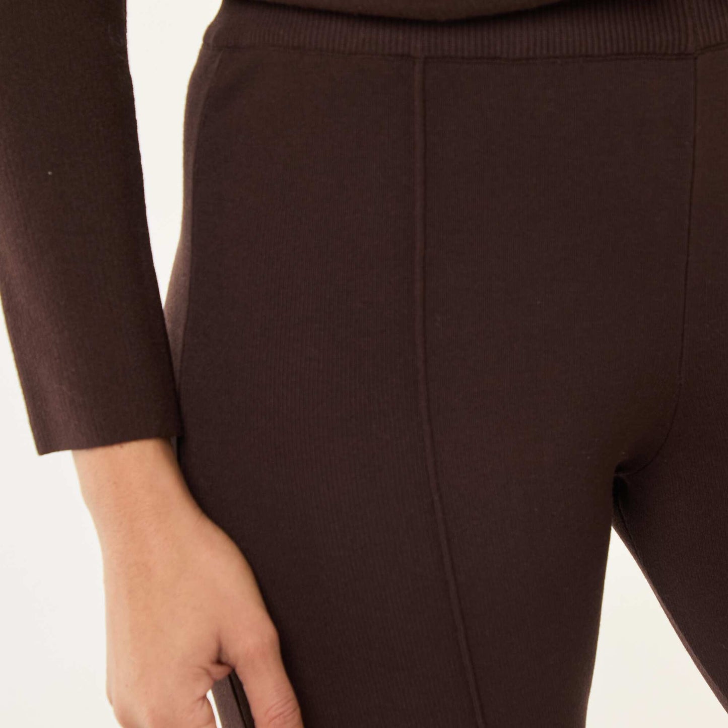 Wide-Leg Ottoman Knit Trousers BROWN