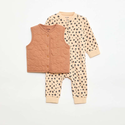 Sleepsuit + Quilted Vest Set BROWN