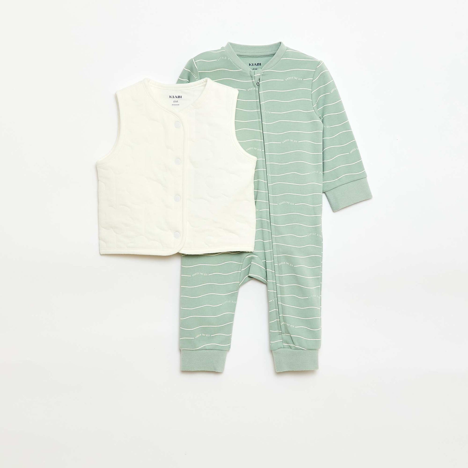 Sleepsuit + Quilted Vest Set GREEN